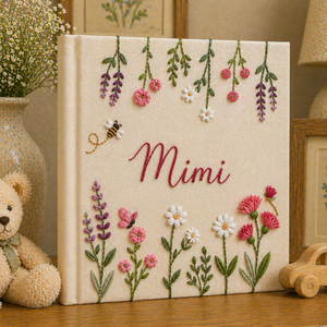 Hand Embroidered Floral Photo Album With Sleeves, Custom Floral Keepsake Book, Handmade Memory Scrapbook, Gift for Mom, Teacher, Baby Shower