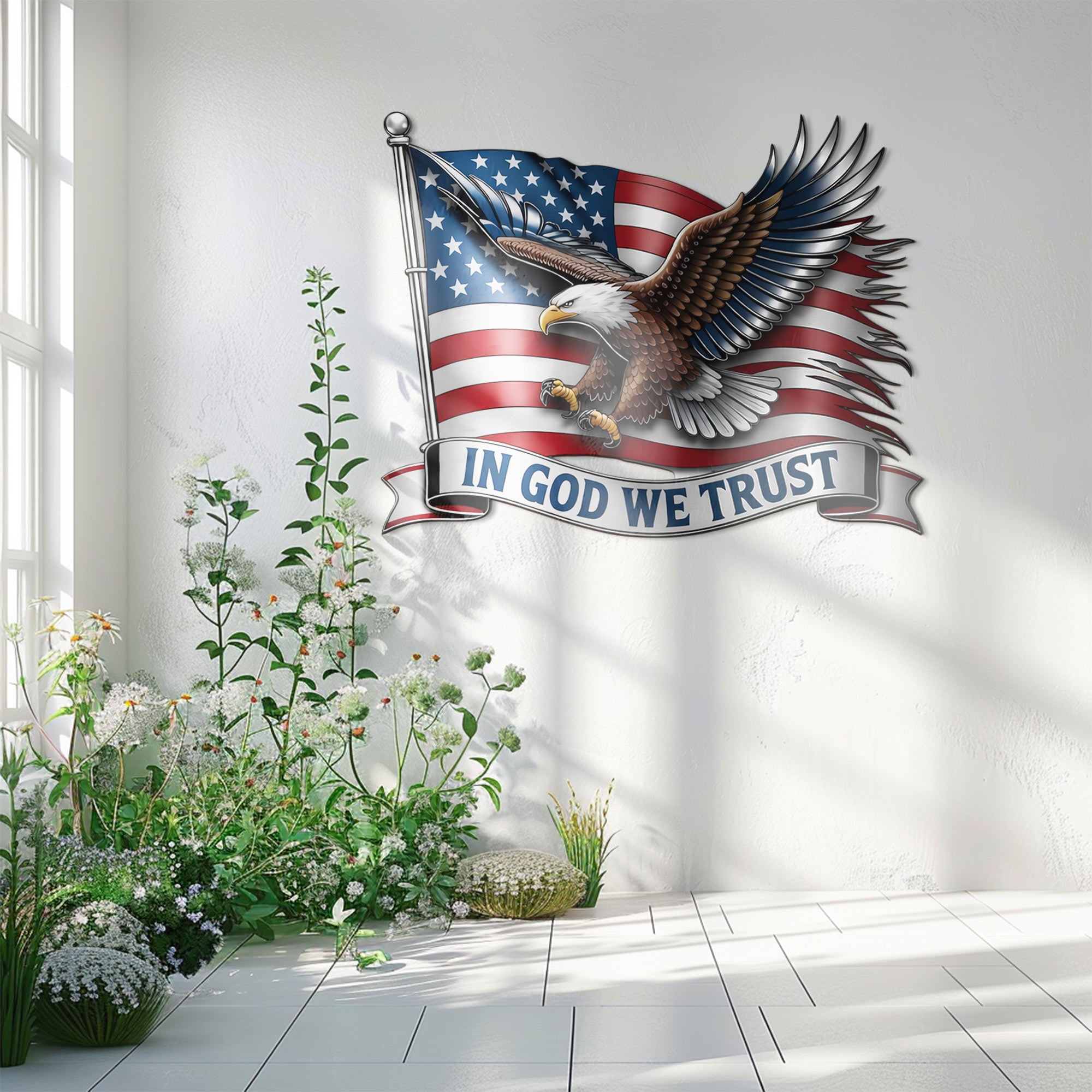 American Eagle Flag – Patriotic Metal Effect Wall Decor for Living Room