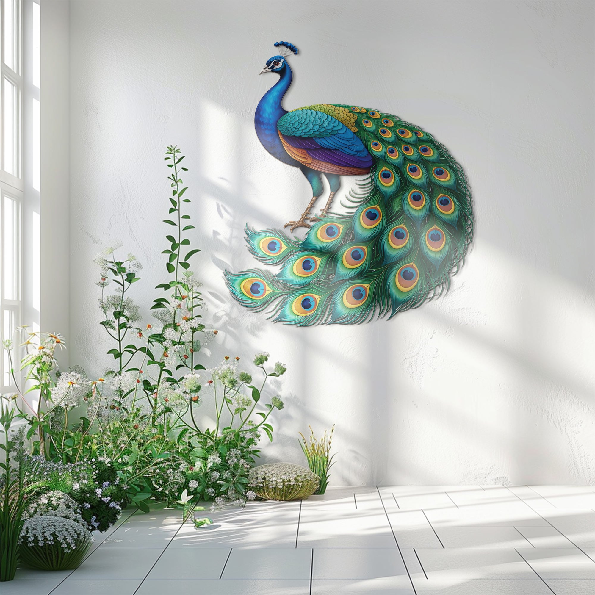 Peacock Wall Art – Vibrant Tropical Style Aluminum Wall Decor for Home