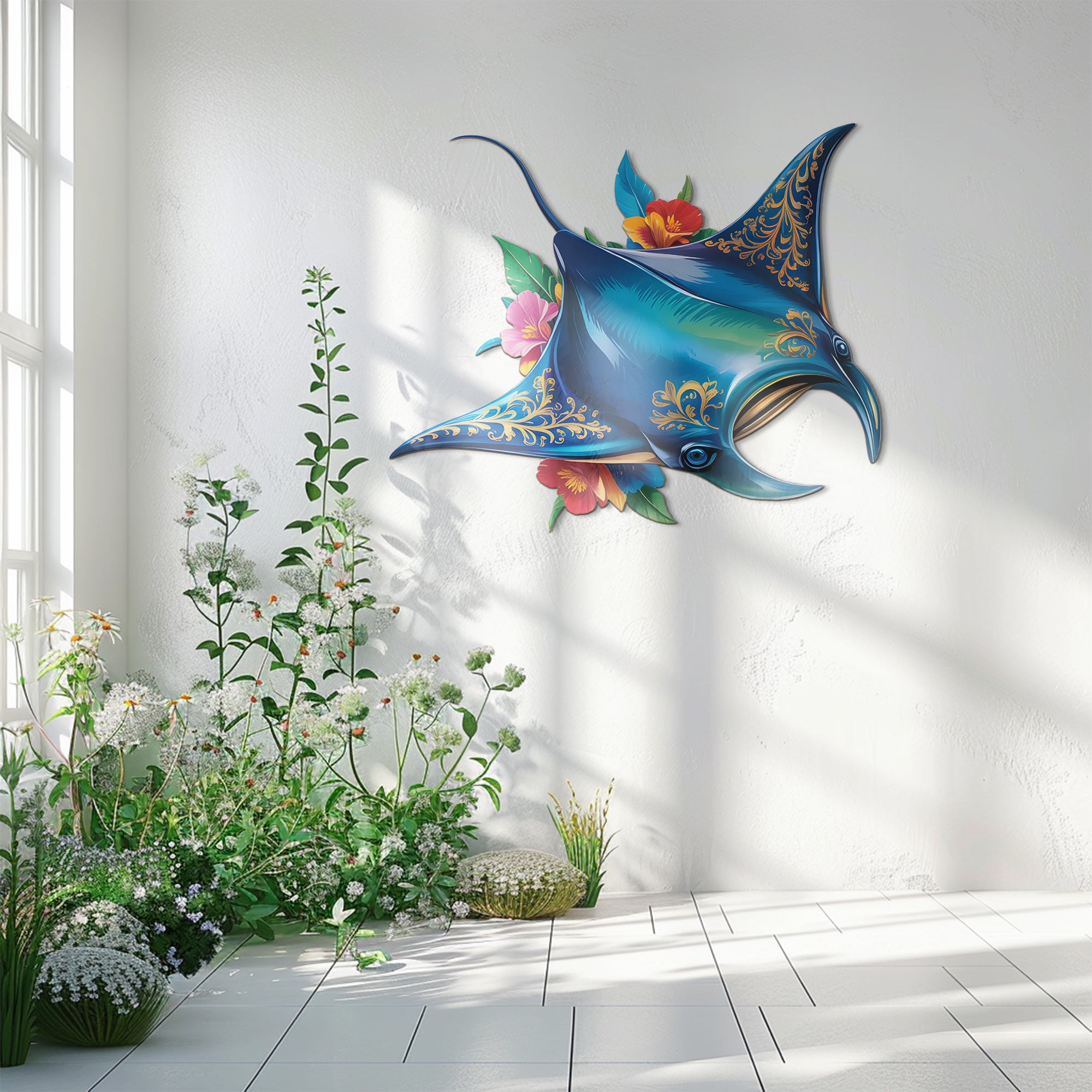 Stingray Wall Art – Elegant Marine Style Aluminum Wall Decor for Home