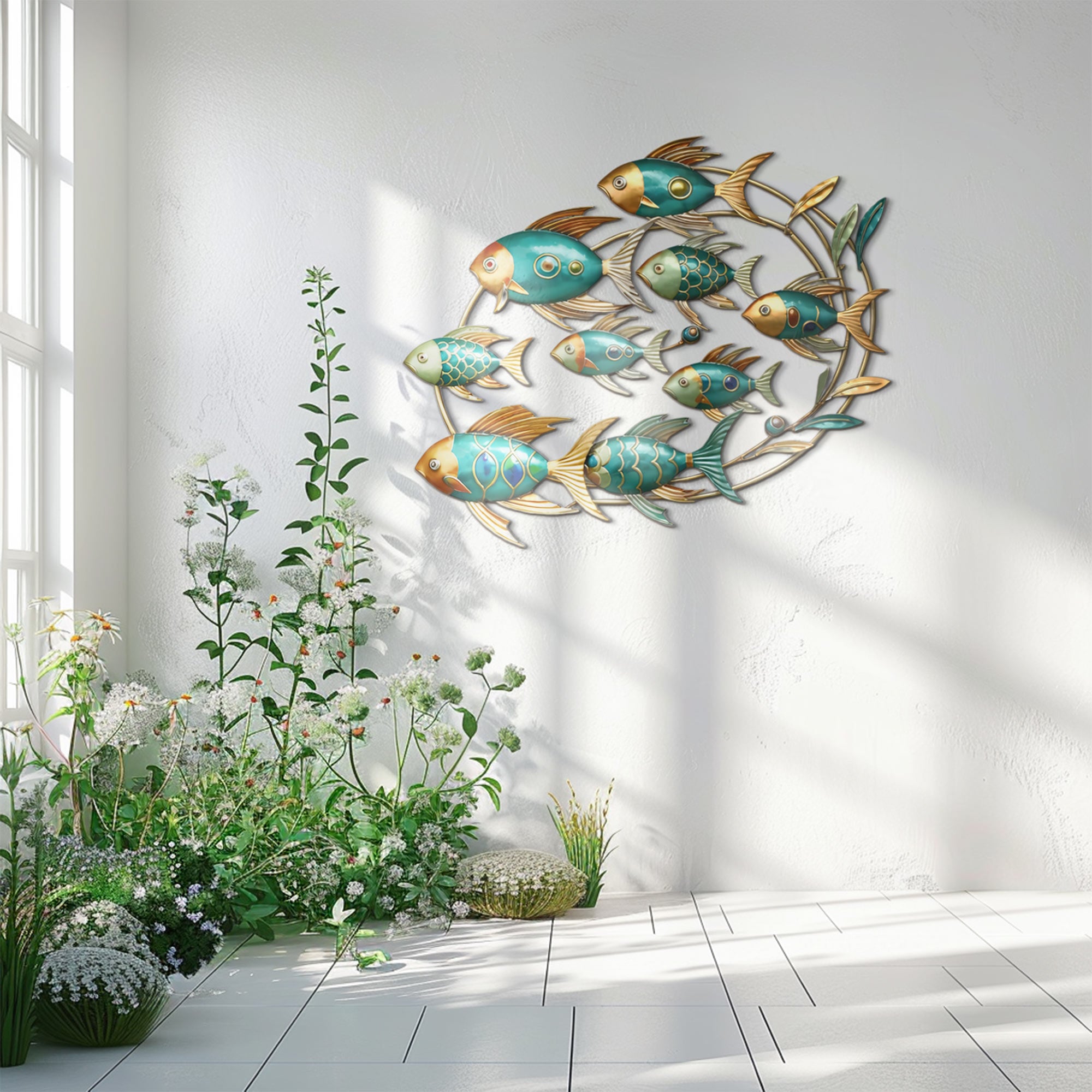 Fish Metal Wall Art – Coastal Modern Aluminum Wall Decor for Living Room