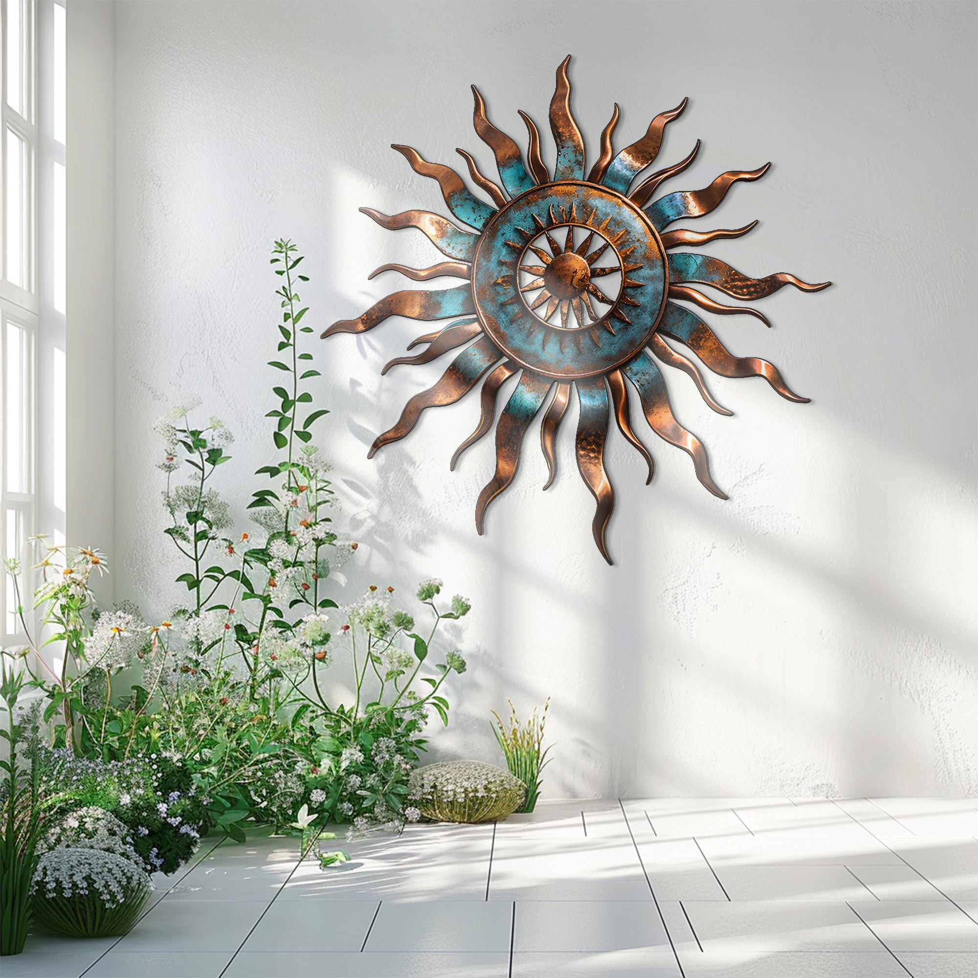 Sun Metal Wall Art – Boho Aluminum UV Printed Wall Decor for Indoor Outdoor Space