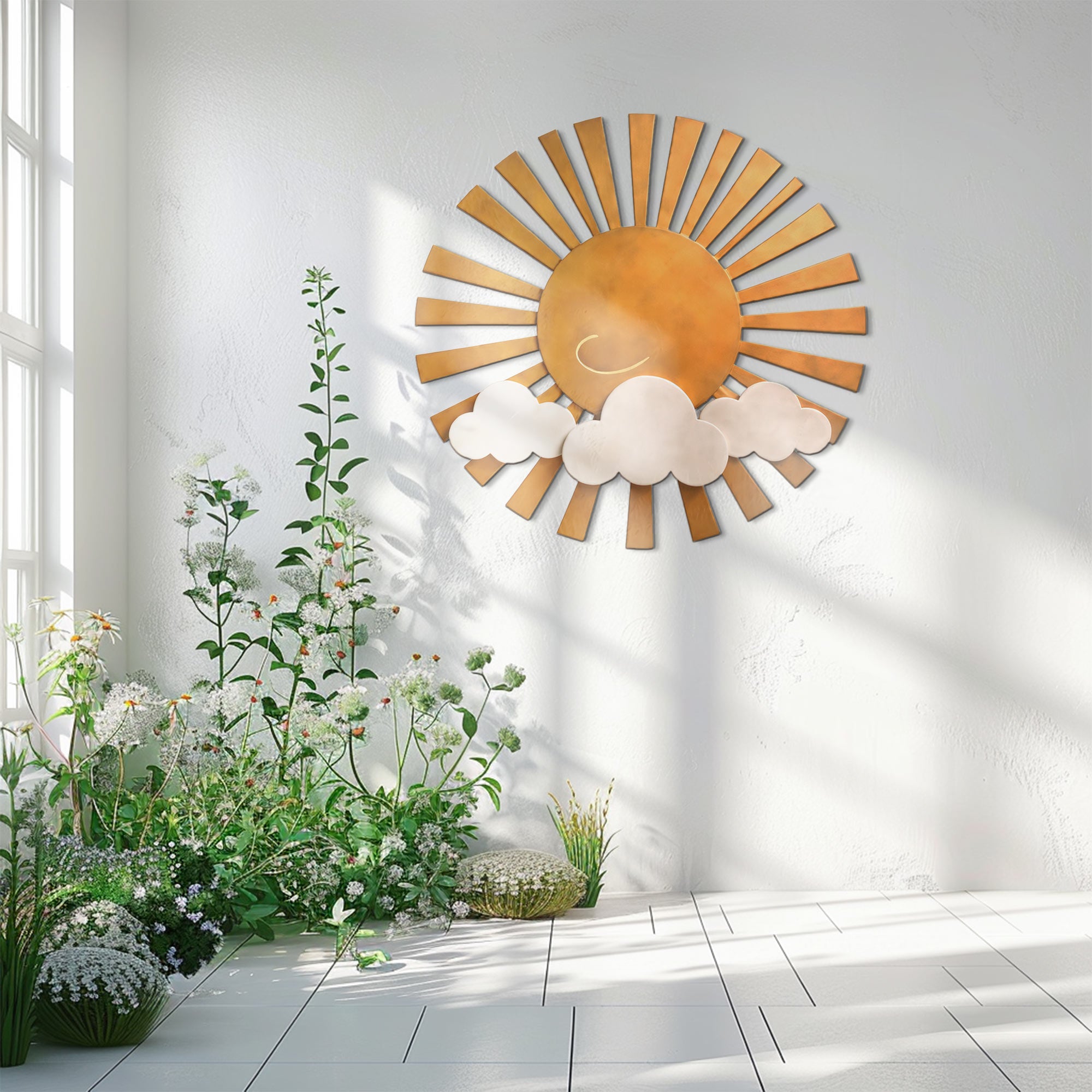 Sun Metal Wall Art – Minimal Cute Aluminum Wall Decor for Living Room
