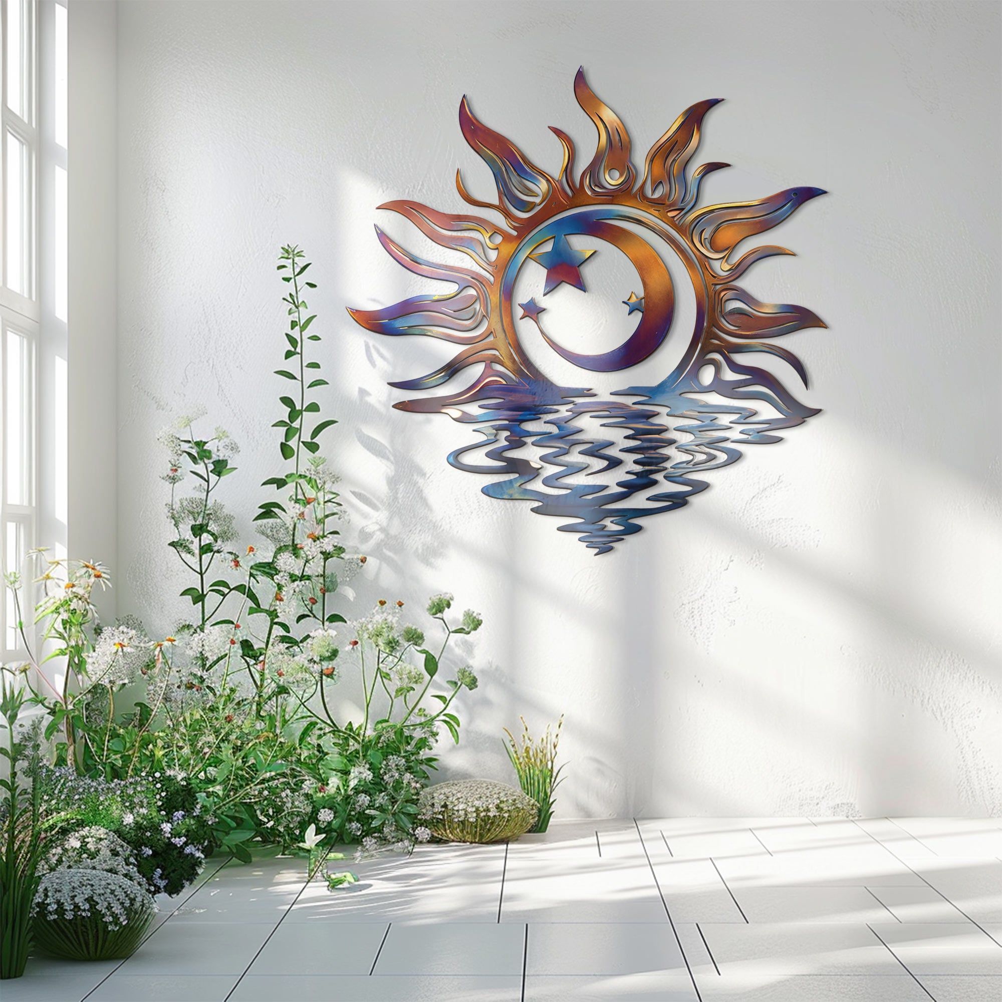 Sun Moon Ocean Wall Art – Coastal Celestial UV Printed Decor for Indoor &amp; Outdoor Spaces