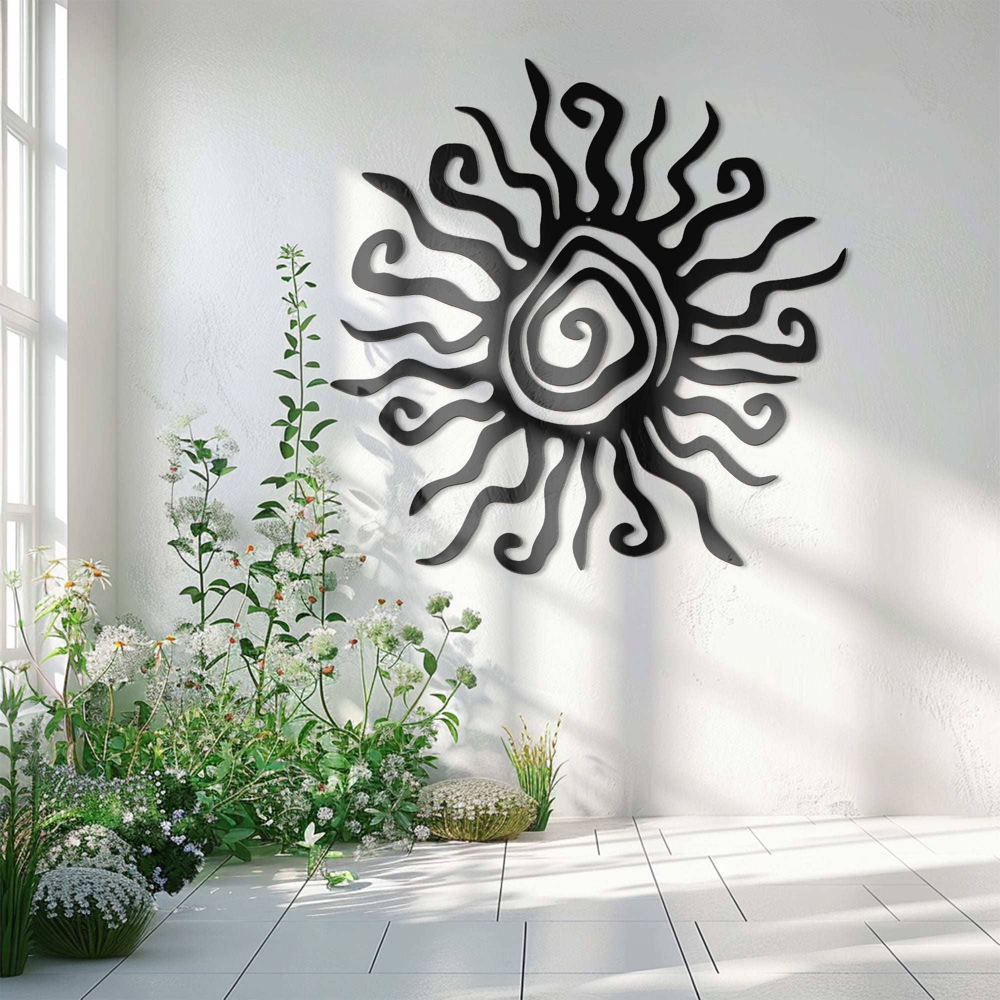 Abstract Sun Wall Art – Minimalist Line Aluminum Metal Decor for Modern Home &amp; Outdoor Spaces