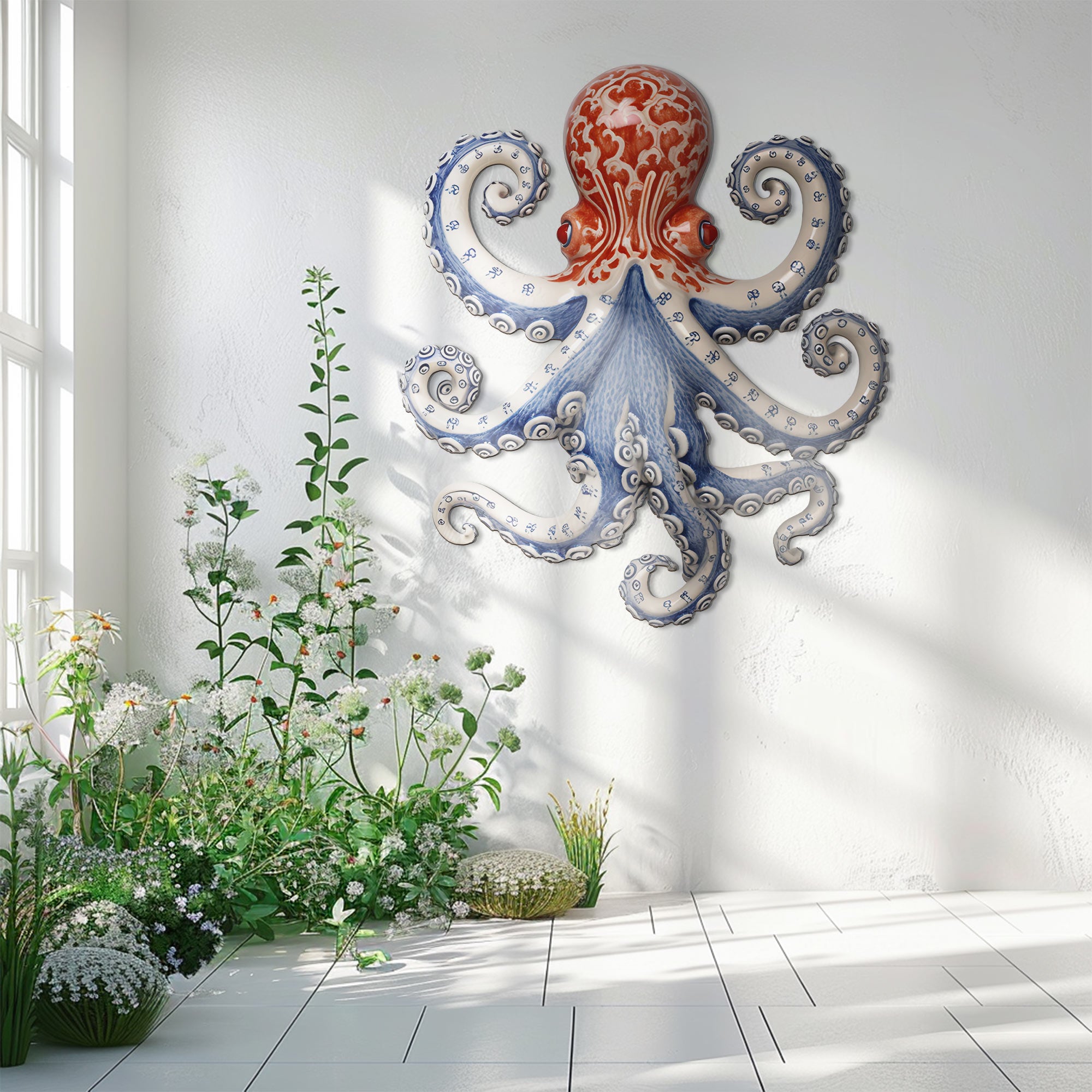 Octopus Metal Wall Art – Coastal UV Printed Aluminum Decor for Outdoor Beach Space