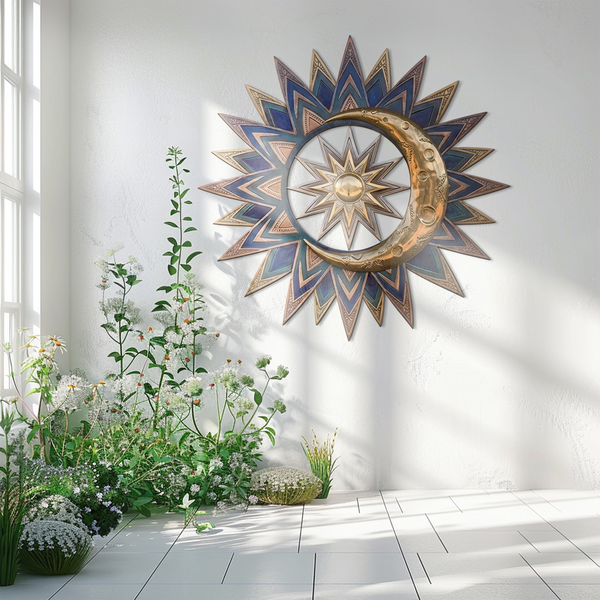 Sun Moon Wall Art – Boho Celestial Style UV Printed Metal Decor for Living Room &amp; Bedroom
