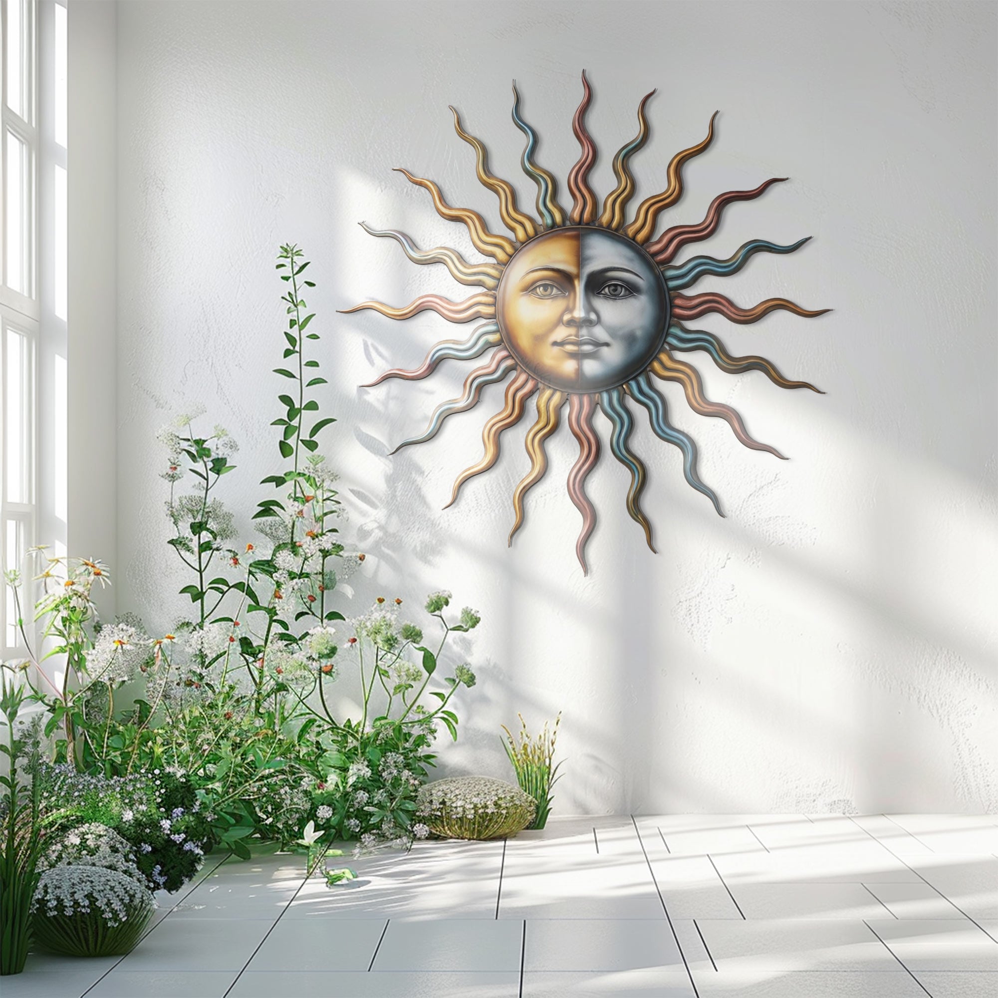 Sun Moon Face – Celestial Dual Tone Metal Decor for Wall Art Display