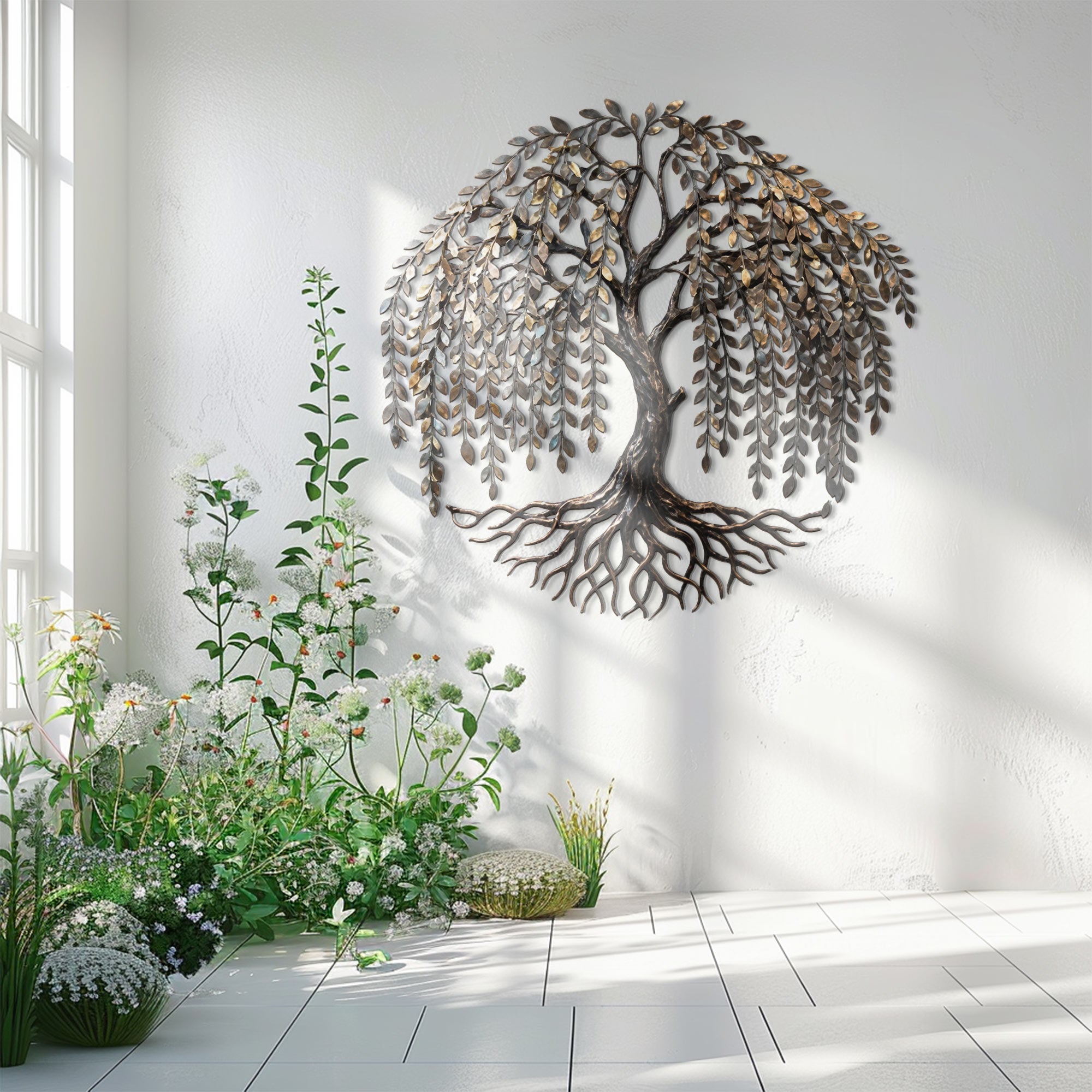 Tree of Life Metal Wall Art – Rustic Nature UV Printed Aluminum Decor for Living Room Garden Wall Decor