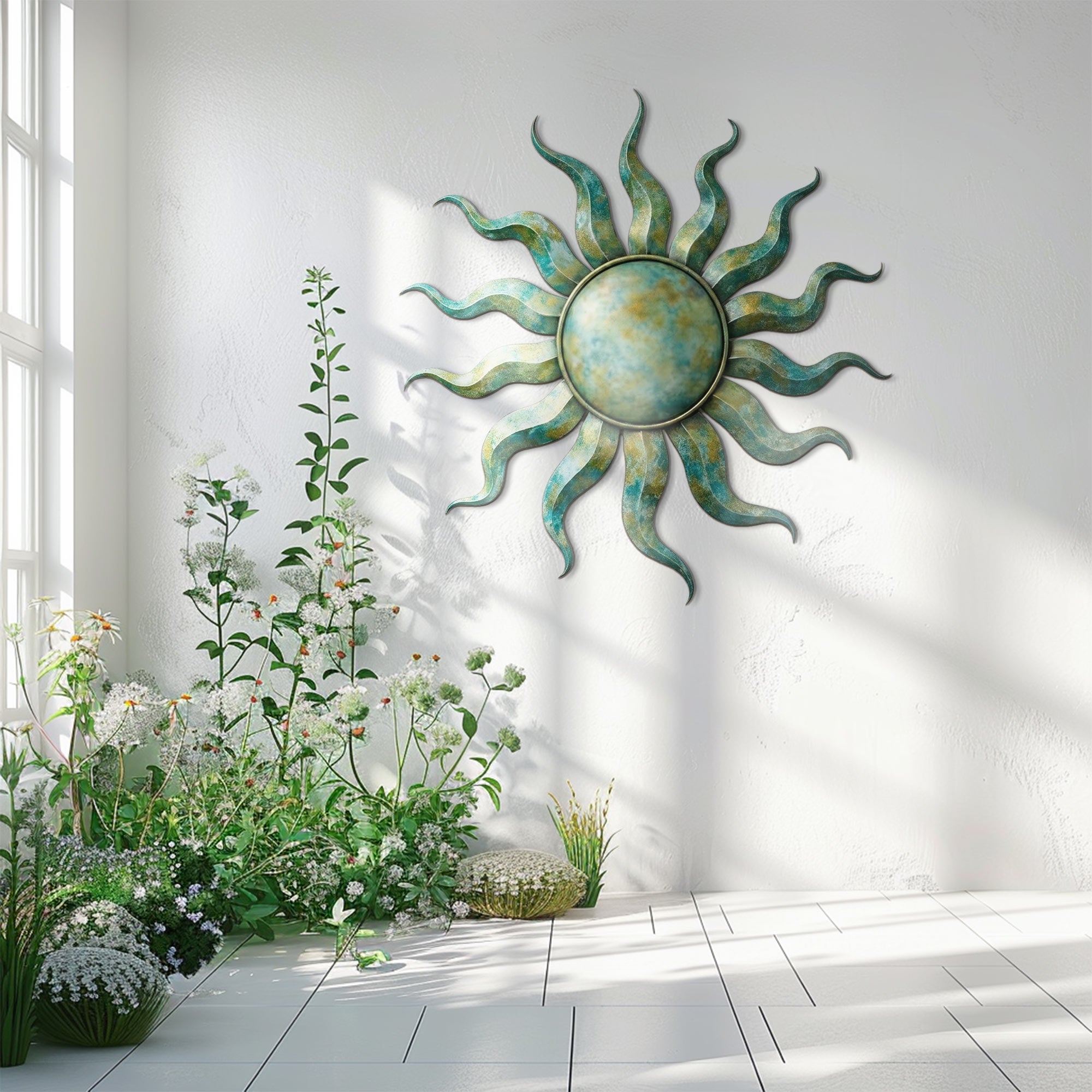 Sun Metal Wall Art – Boho Distressed Metal Wall Decor for Home