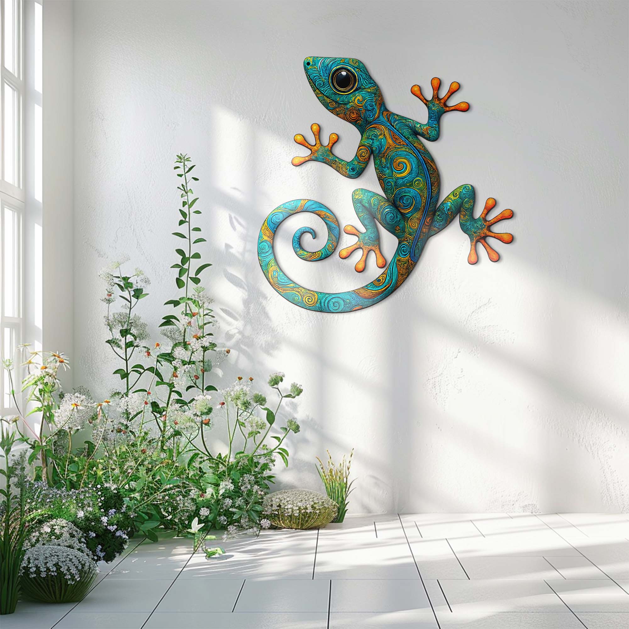 Gecko Wall Art – Boho Tropical UV Printed Aluminum Decor for Indoor Outdoor Wall Display