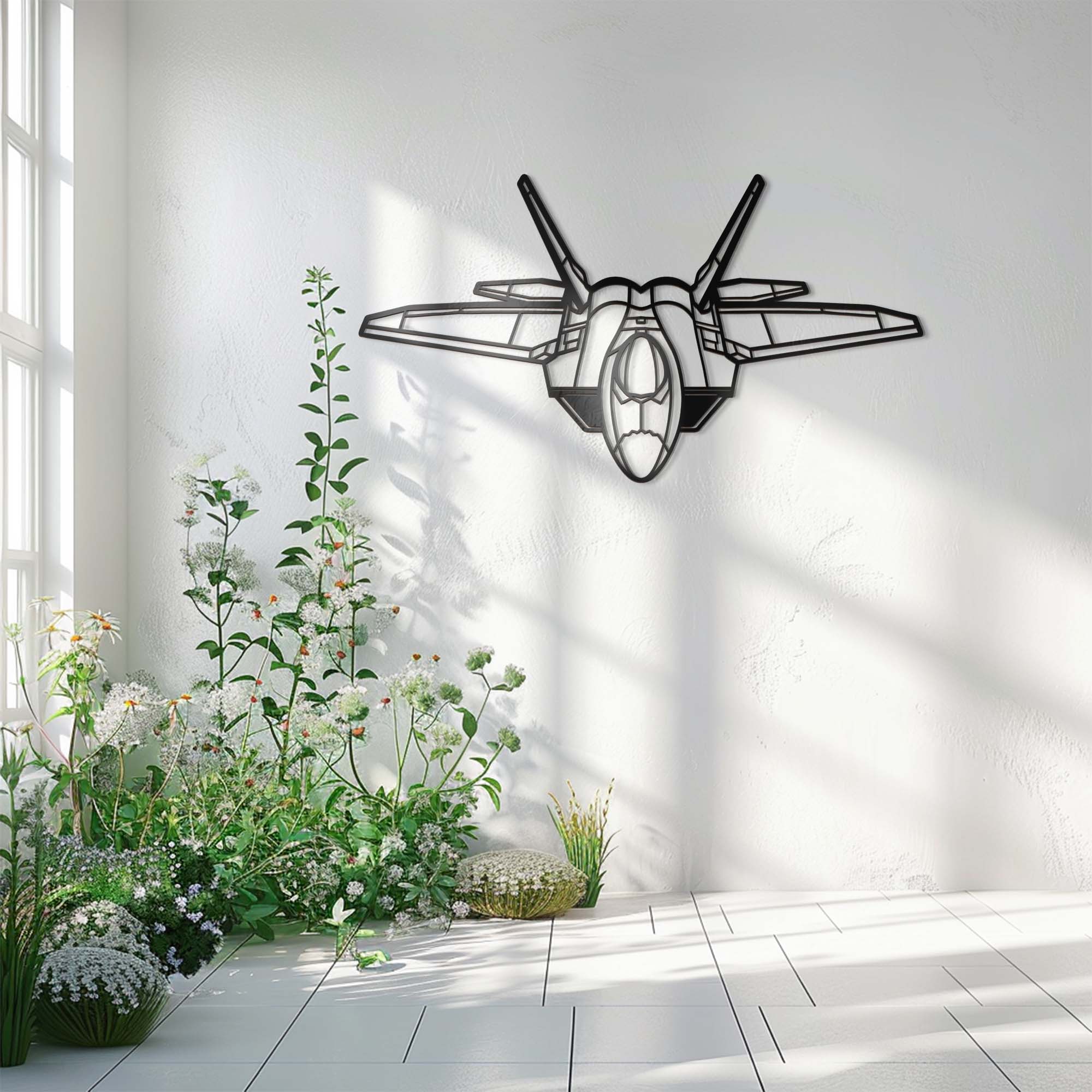 Fighter Jet Wall Art – Minimalist Aviation UV Printed Aluminum Decor for Indoor Outdoor Wall Display