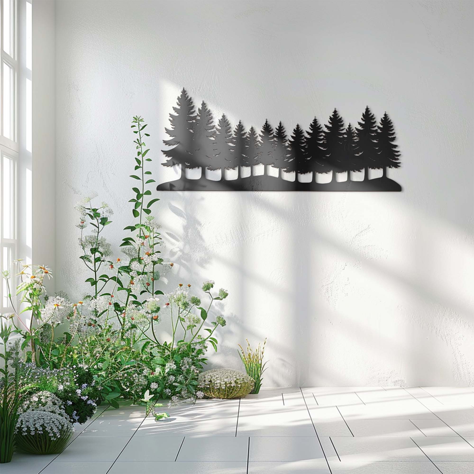 Pine Forest Wall Art – Rustic Nature Silhouette UV Printed Aluminum Decor for Indoor Outdoor Wall Display