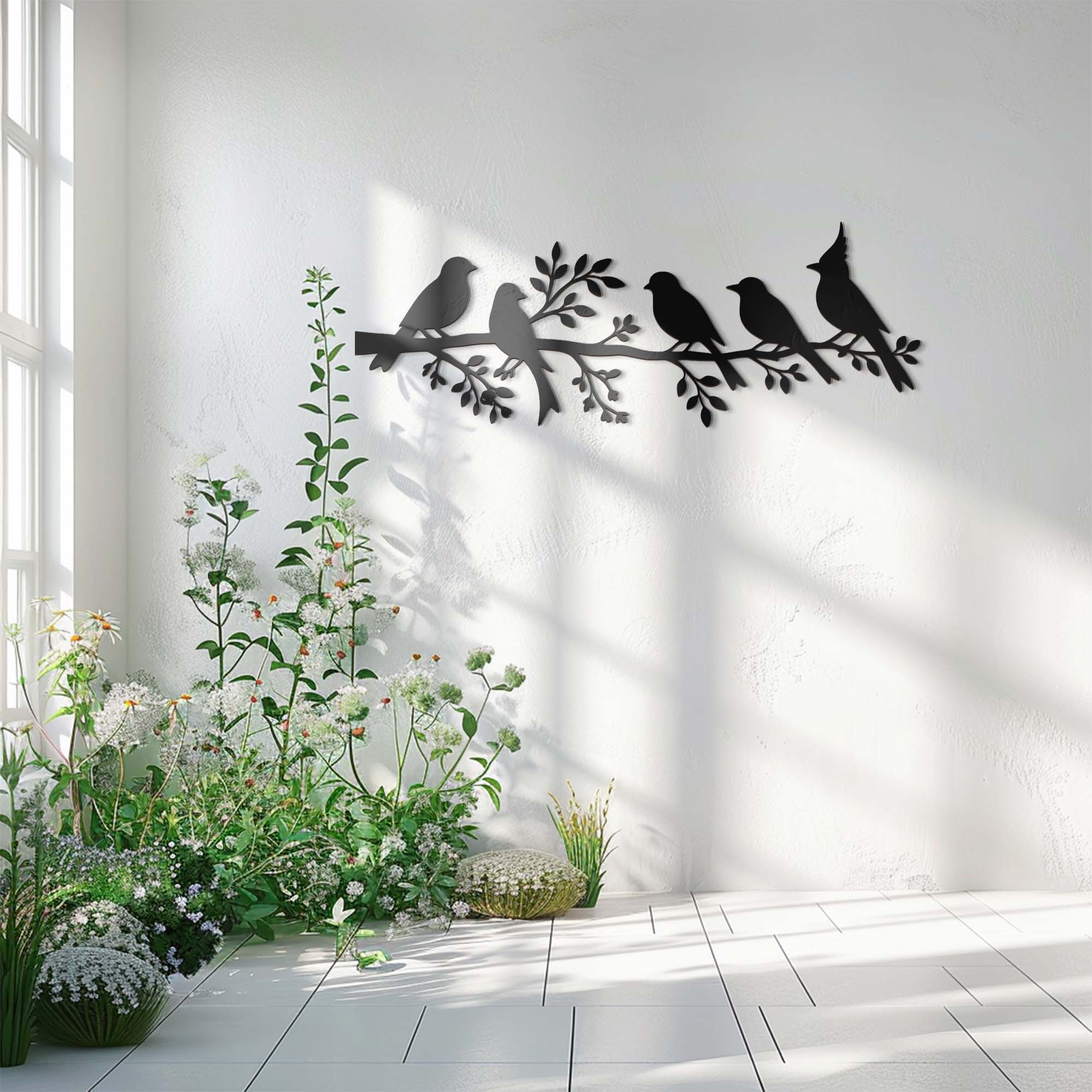 Birds On Branch Metal Wall Art – Minimalist Nature Silhouette UV Printed Aluminum Decor for Living Room Wall