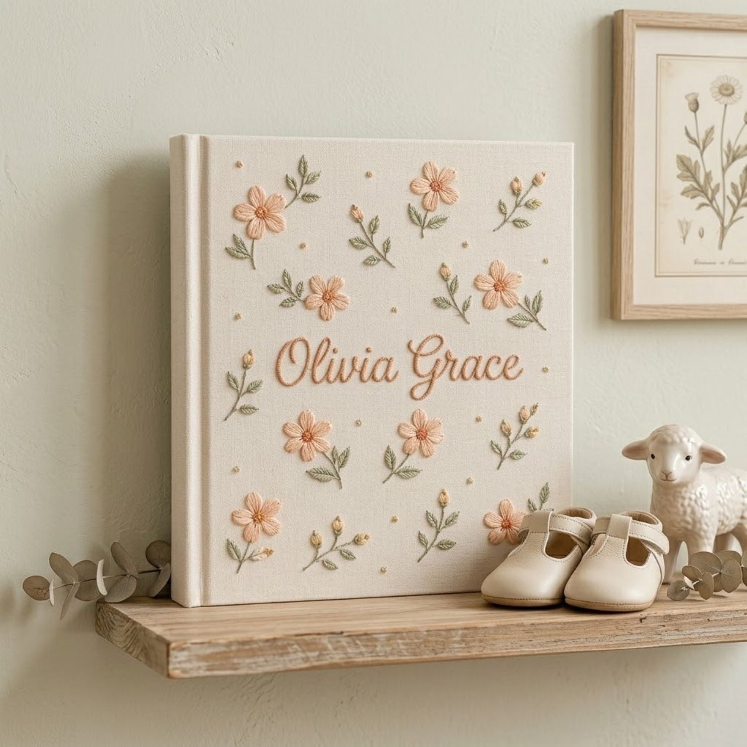 Hand Embroidered Baby Photo Album, Personalized Baby Album, Custom Baby Name Album, Floral Memory Book, Baby Shower Gift, Newborn Keepsake, Wildflower Baby Book, Nursery Decor, First Year Album
