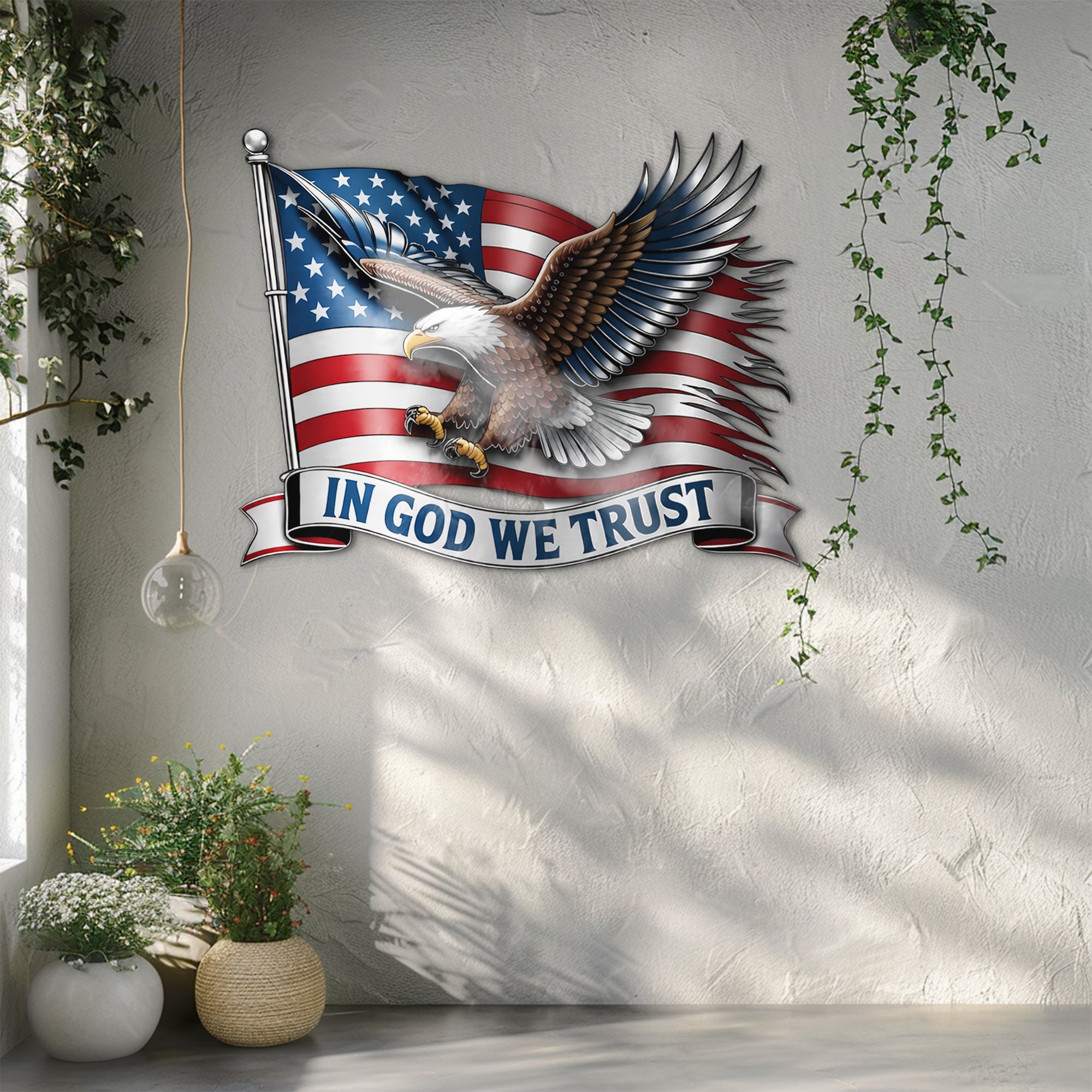 American Eagle Flag – Patriotic Metal Effect Wall Decor for Living Room