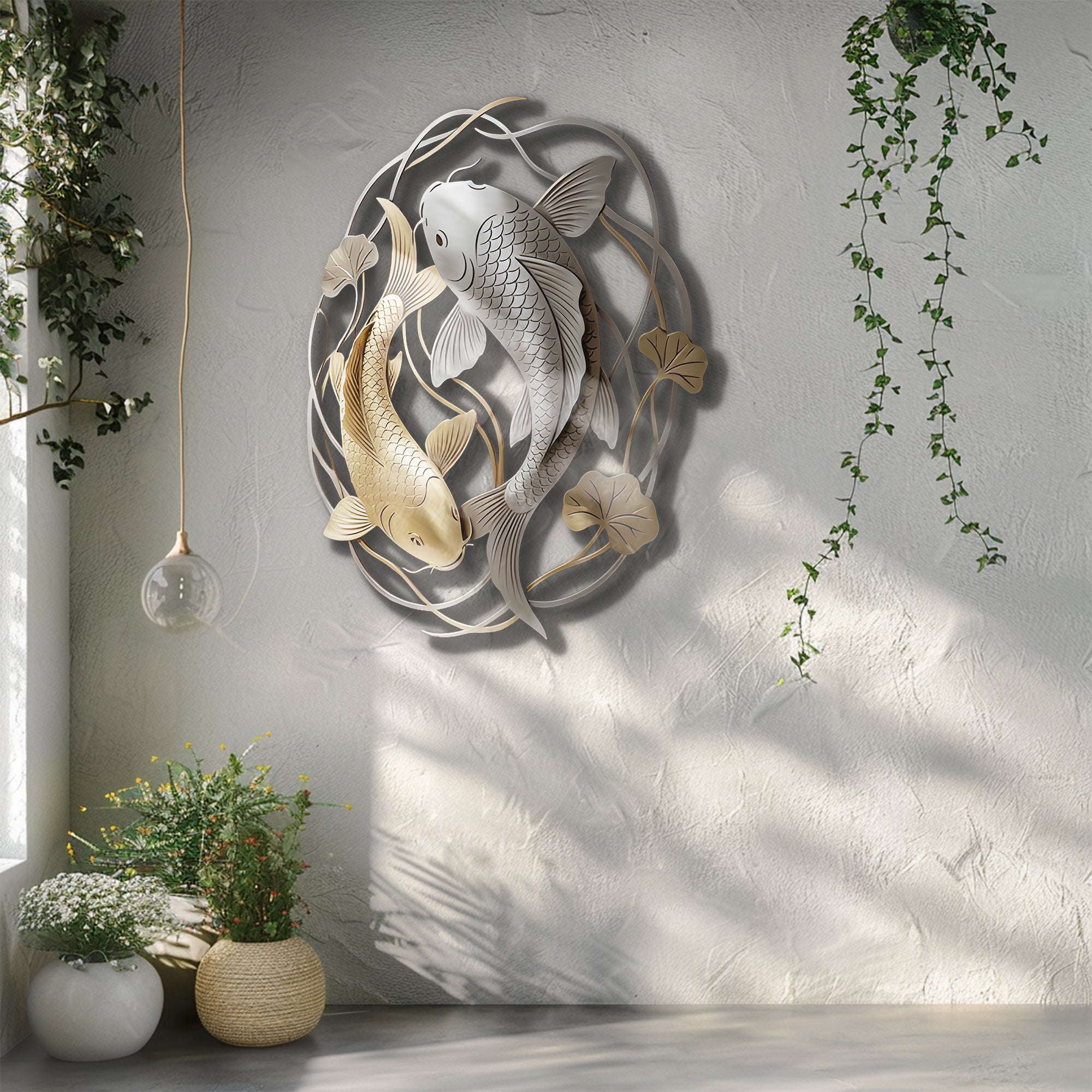Koi Fish Wall Art – Elegant Asian Style Aluminum Wall Decor for Home