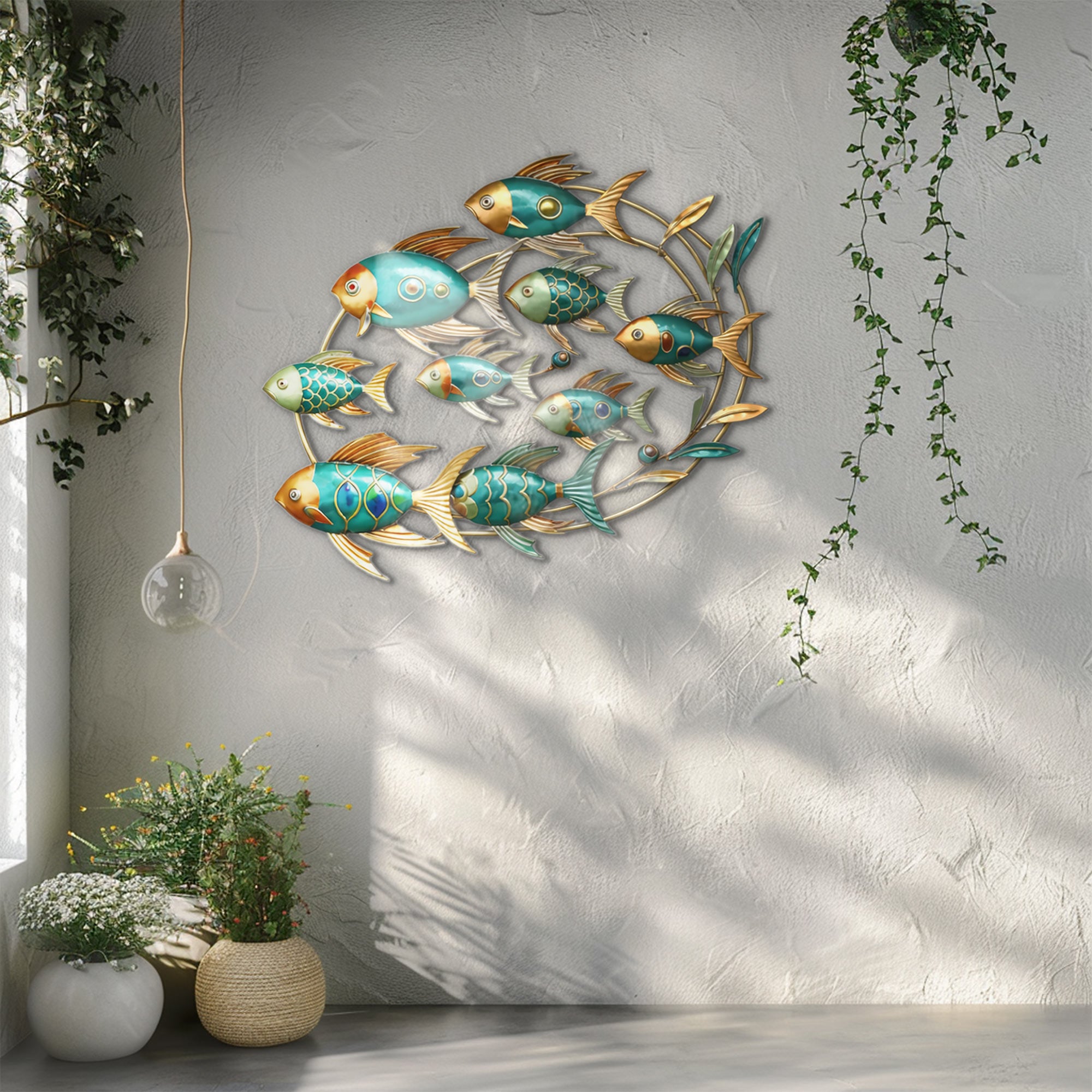 Fish Metal Wall Art – Coastal Modern Aluminum Wall Decor for Living Room