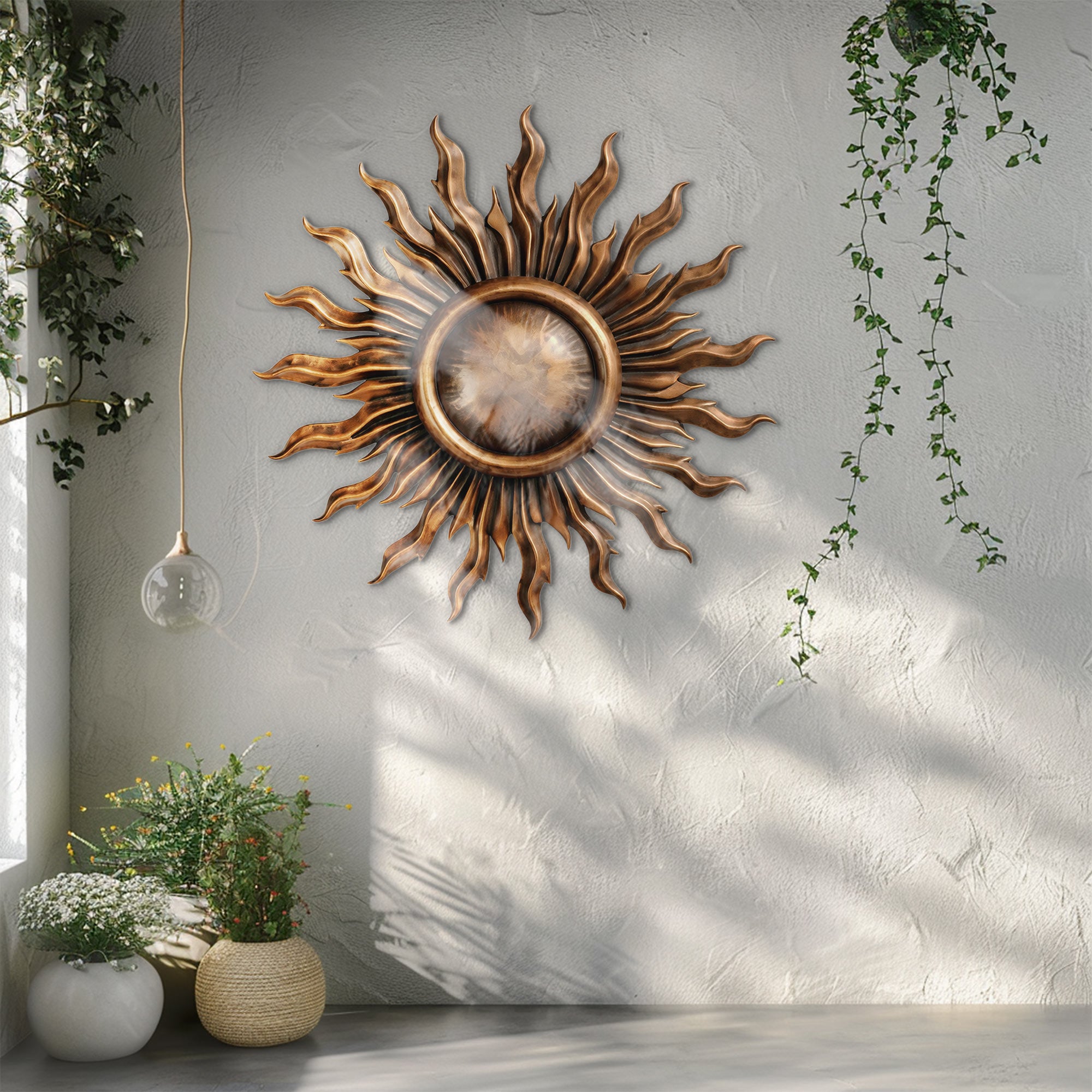 Sun Metal Wall Art – Modern Bronze Aluminum Wall Decor for Living Room