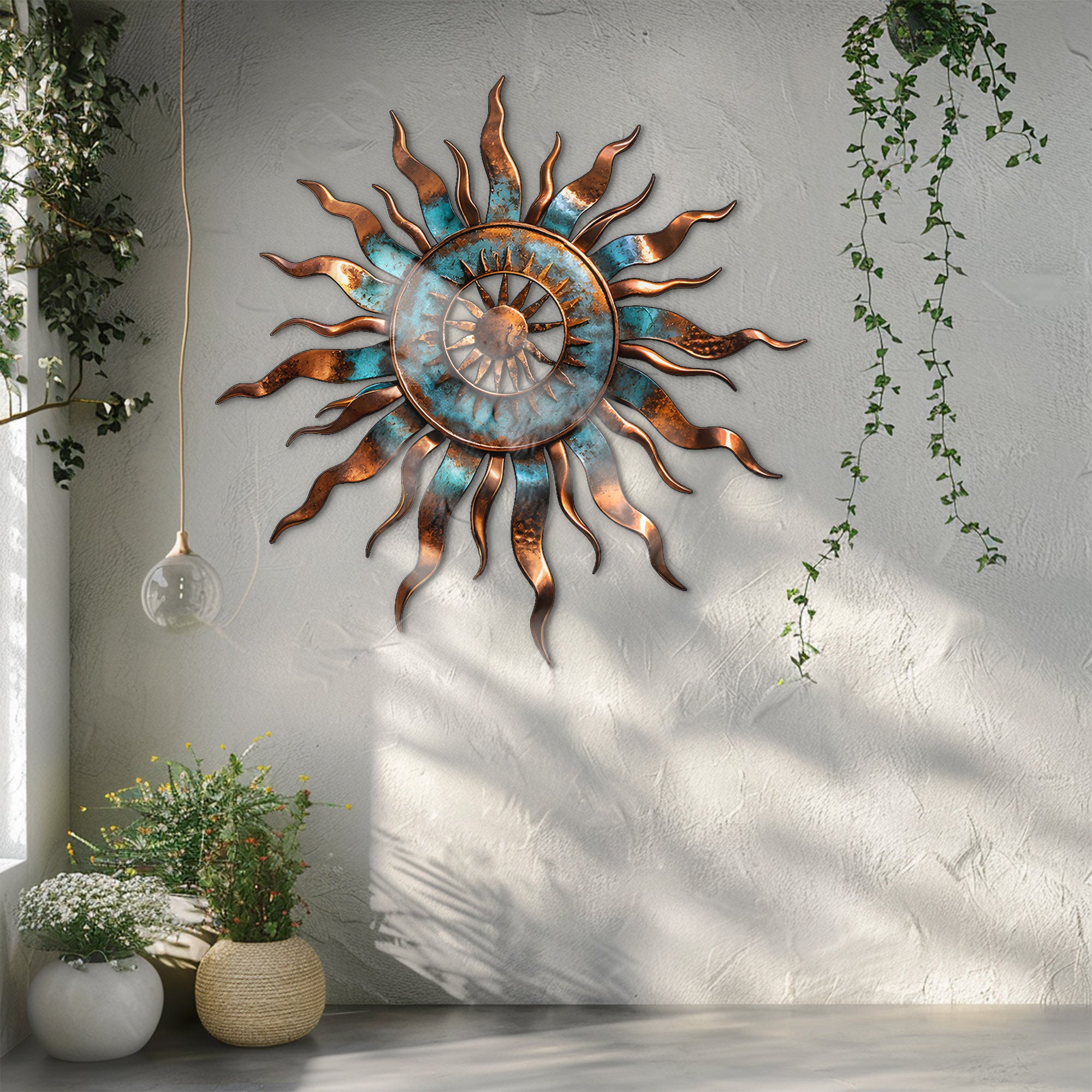 Sun Metal Wall Art – Boho Aluminum UV Printed Wall Decor for Indoor Outdoor Space
