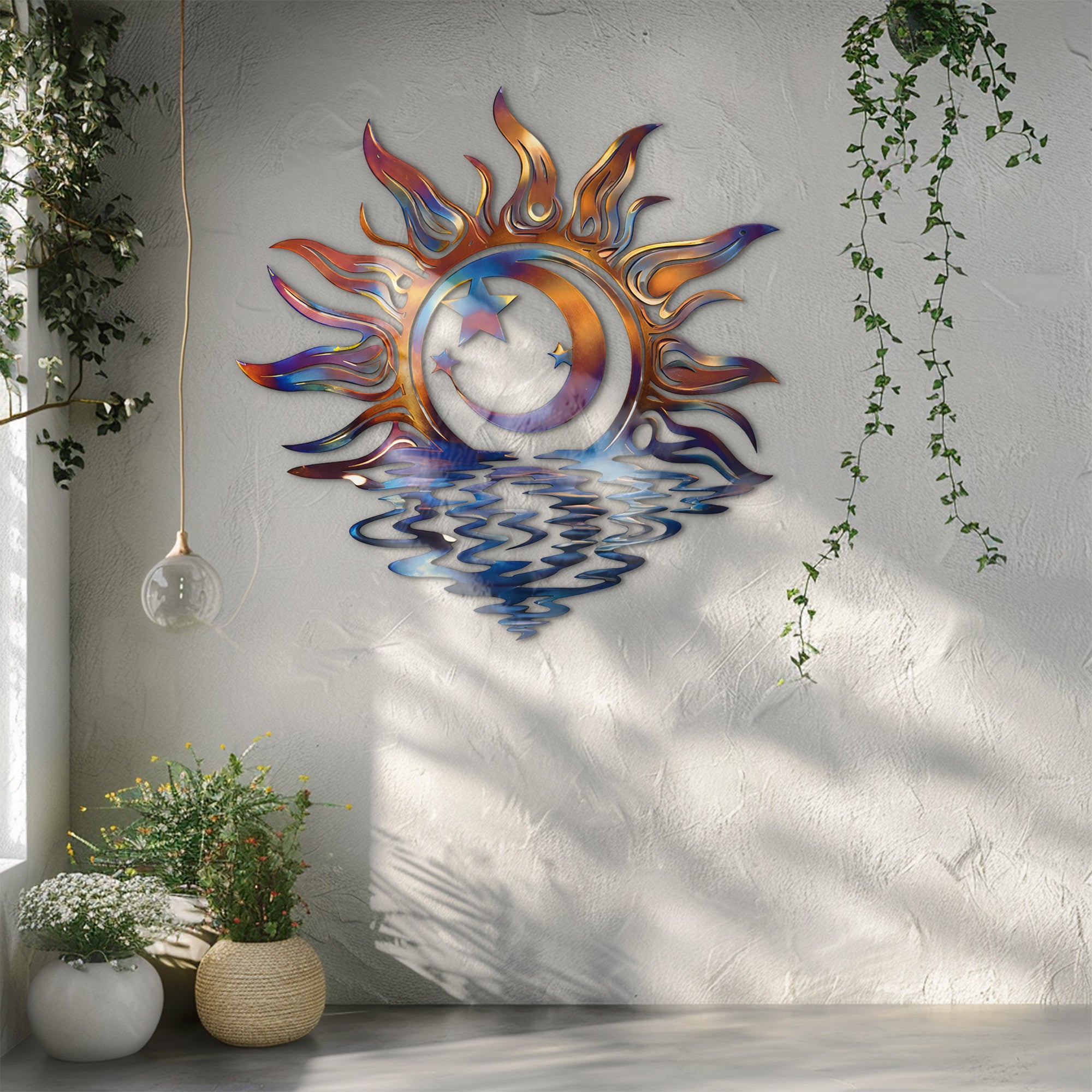 Sun Moon Ocean Wall Art – Coastal Celestial UV Printed Decor for Indoor &amp; Outdoor Spaces