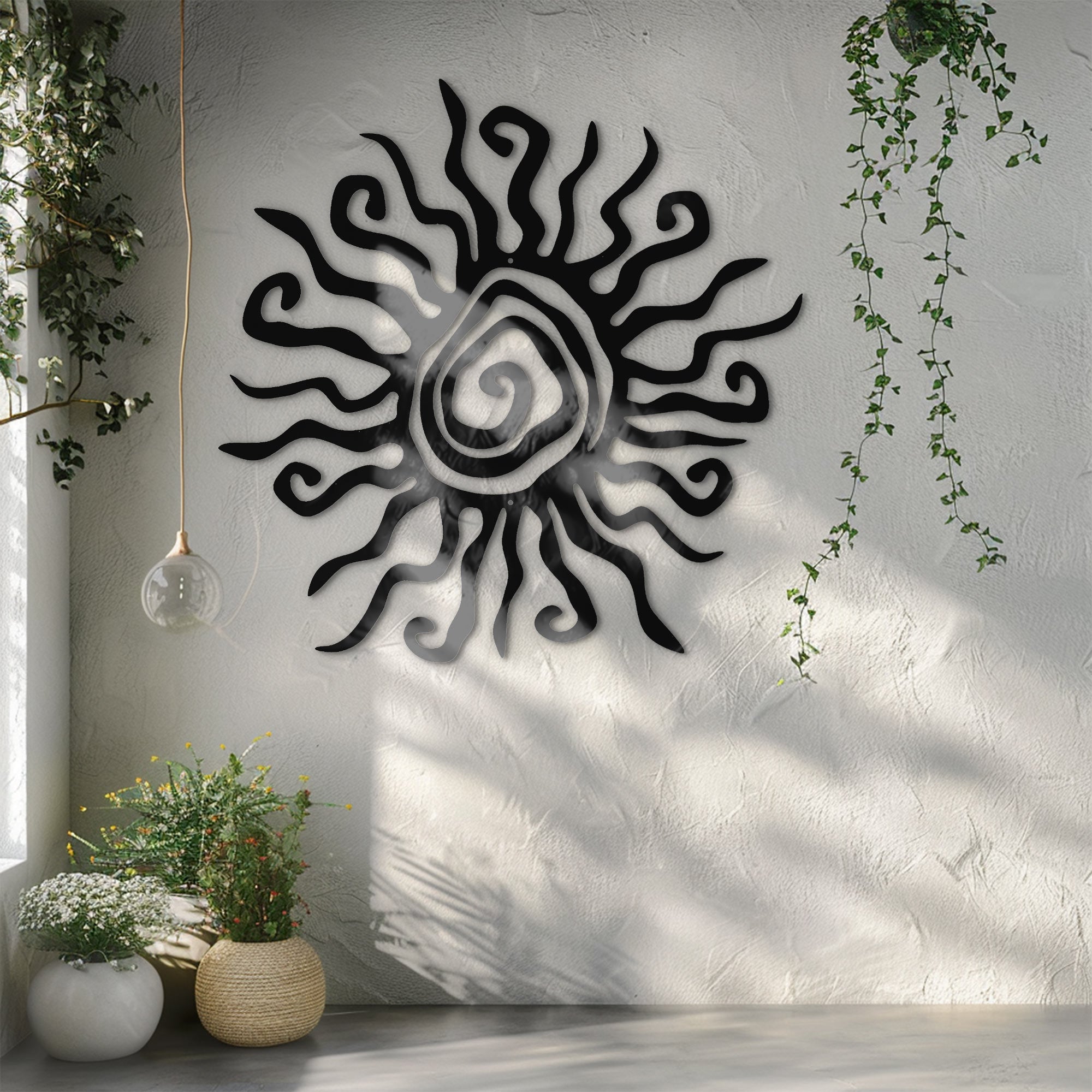 Abstract Sun Wall Art – Minimalist Line Aluminum Metal Decor for Modern Home &amp; Outdoor Spaces