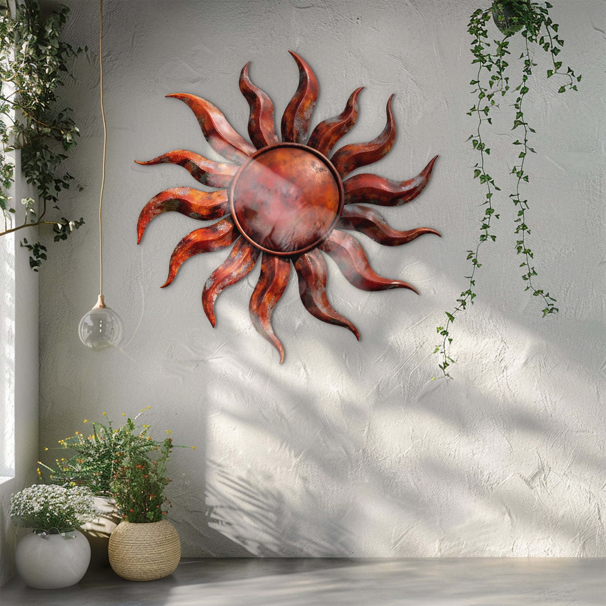Rustic Sun Wall Art – Rustic Flame Aluminum Metal Decor for Indoor &amp; Outdoor Home Display