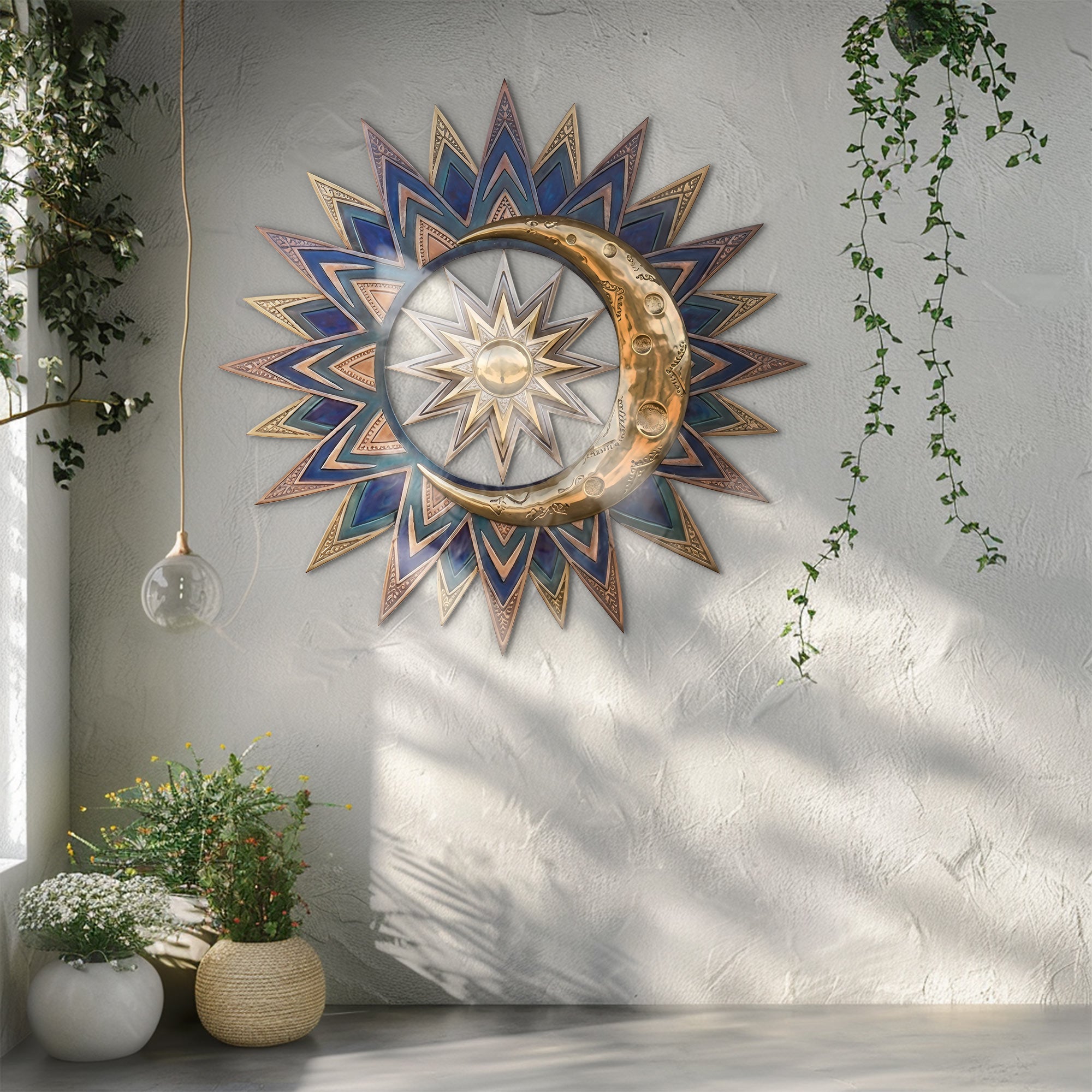 Sun Moon Wall Art – Boho Celestial Style UV Printed Metal Decor for Living Room &amp; Bedroom