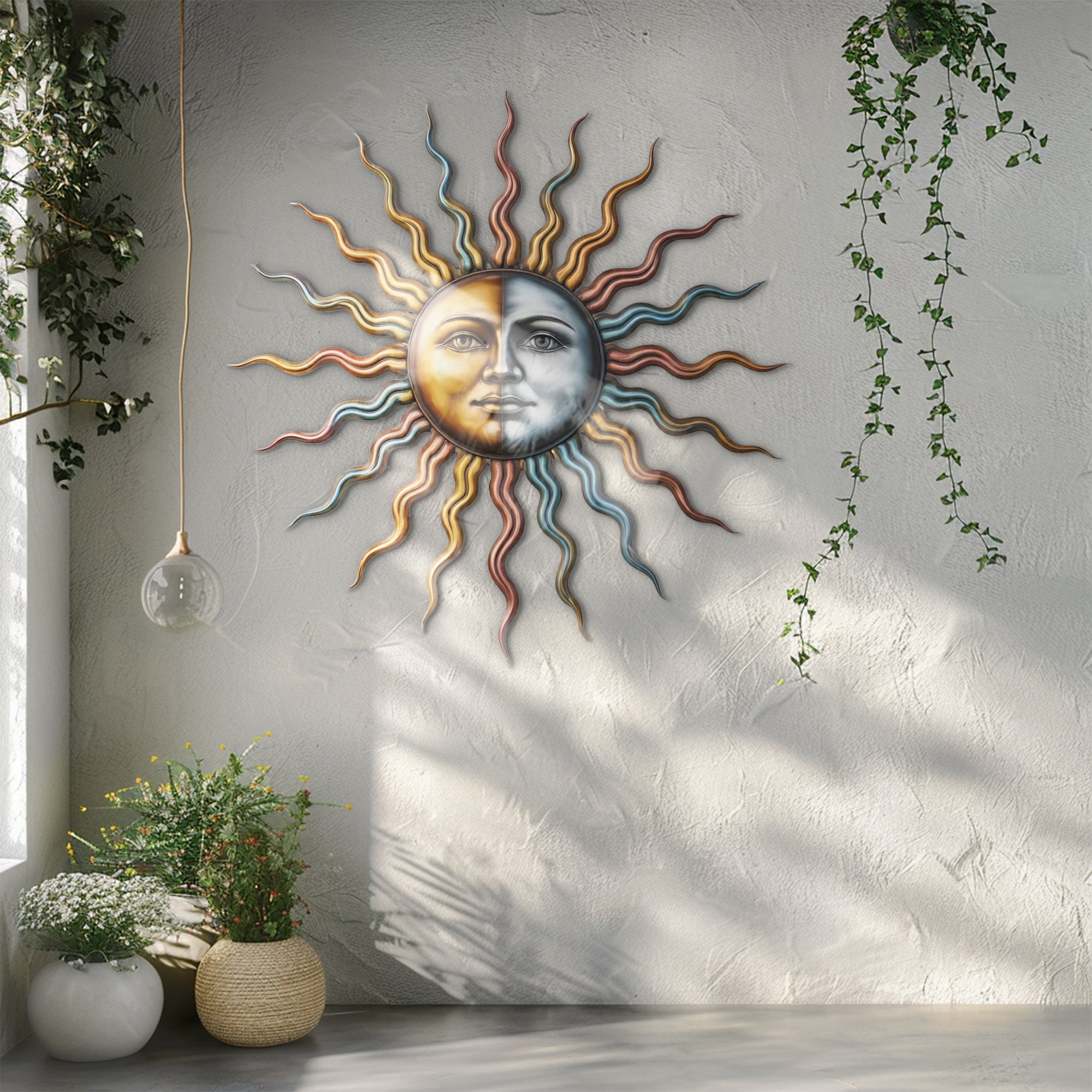 Sun Moon Face – Celestial Dual Tone Metal Decor for Wall Art Display