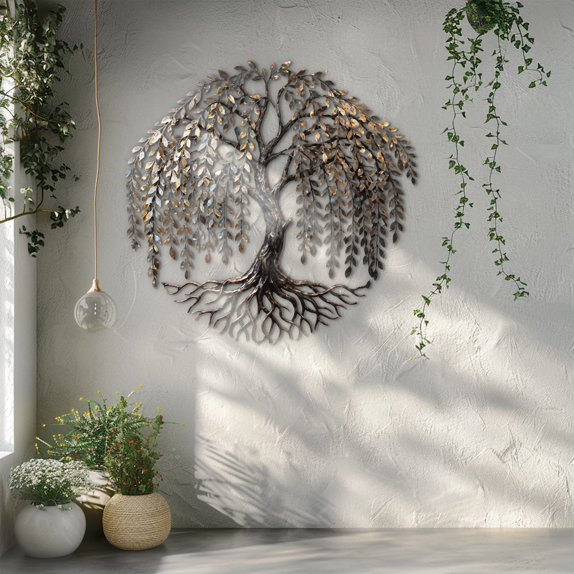 Tree of Life Metal Wall Art – Rustic Nature UV Printed Aluminum Decor for Living Room Garden Wall Decor