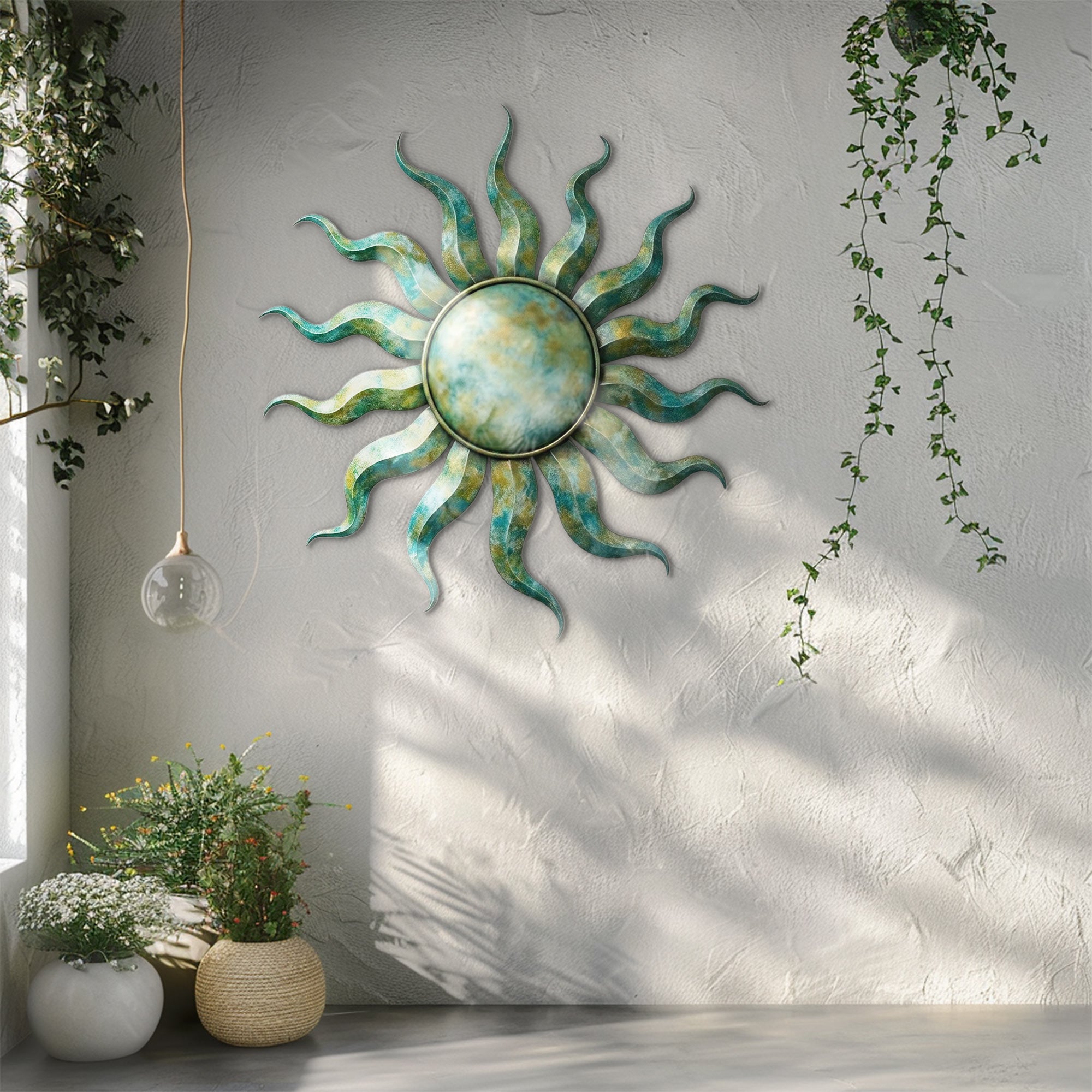 Sun Metal Wall Art – Boho Distressed Metal Wall Decor for Home