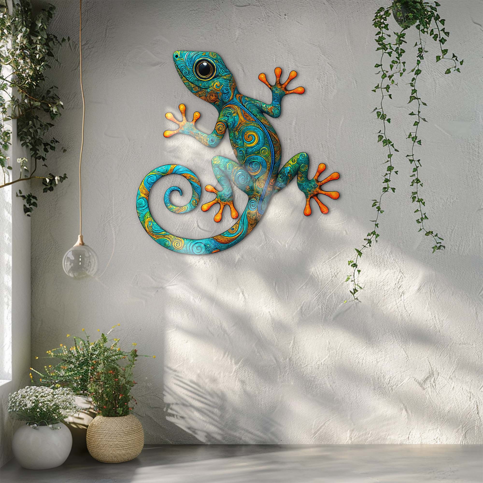 Gecko Wall Art – Boho Tropical UV Printed Aluminum Decor for Indoor Outdoor Wall Display