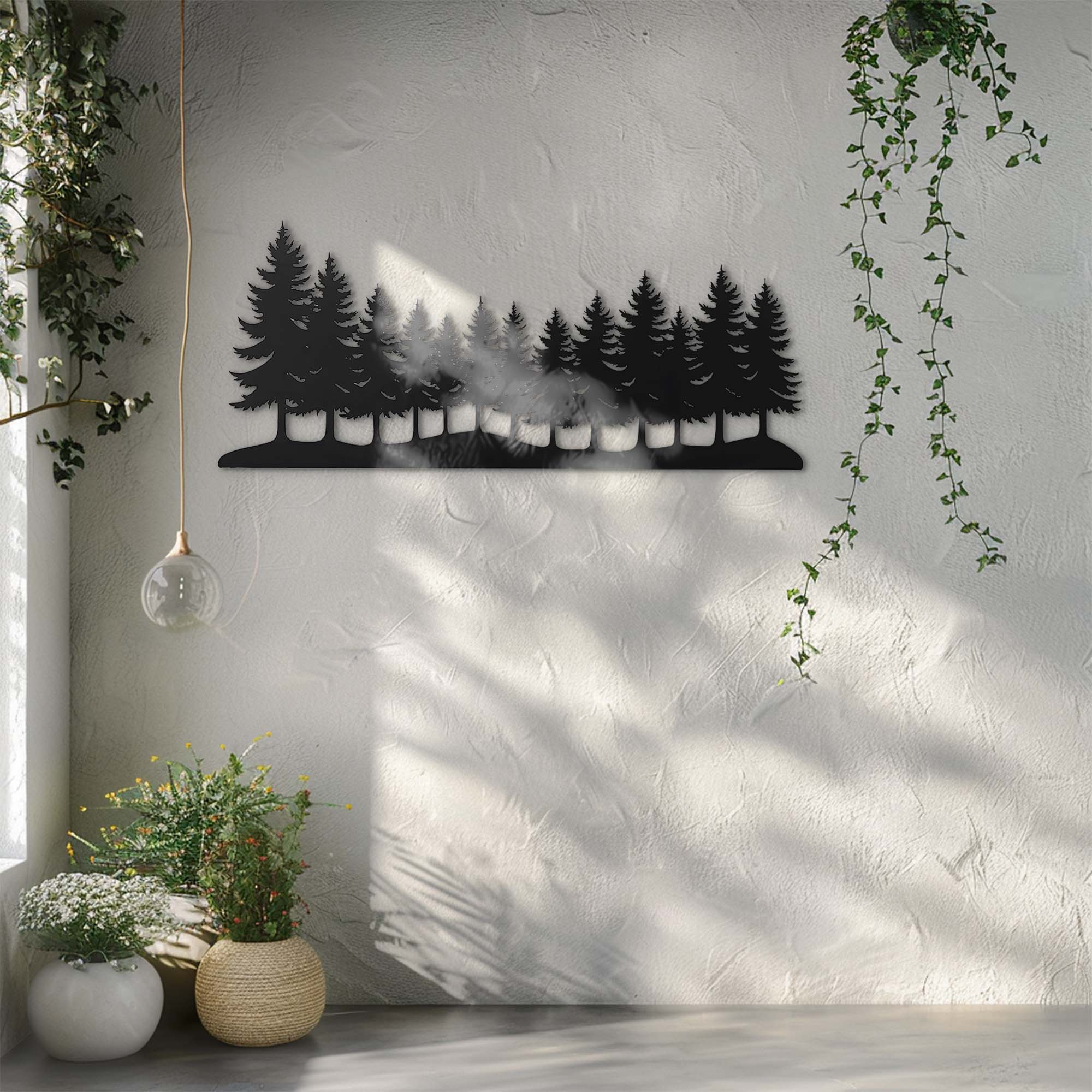 Pine Forest Wall Art – Rustic Nature Silhouette UV Printed Aluminum Decor for Indoor Outdoor Wall Display