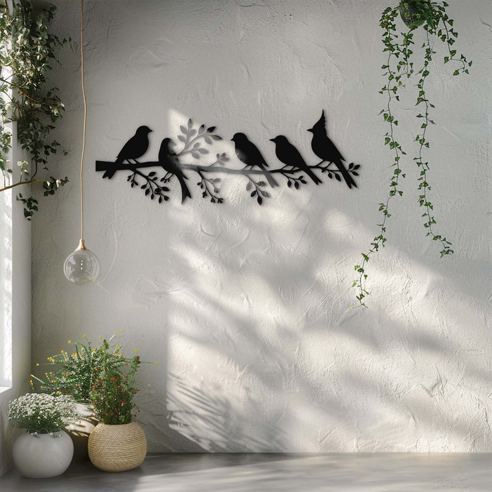 Birds On Branch Metal Wall Art – Minimalist Nature Silhouette UV Printed Aluminum Decor for Living Room Wall