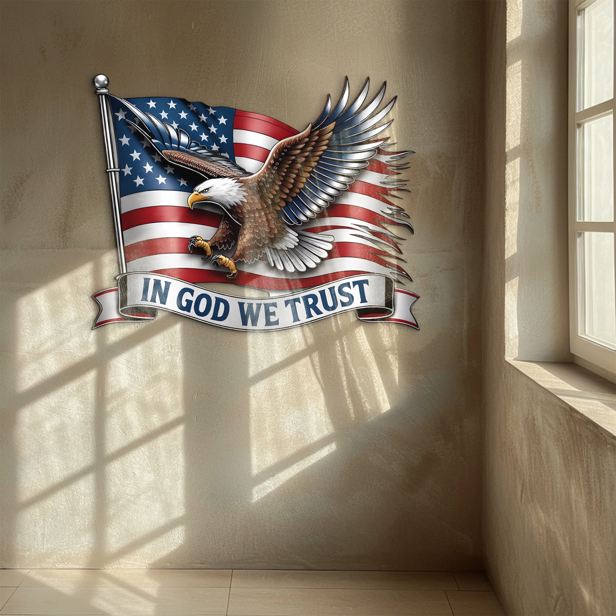 American Eagle Flag – Patriotic Metal Effect Wall Decor for Living Room
