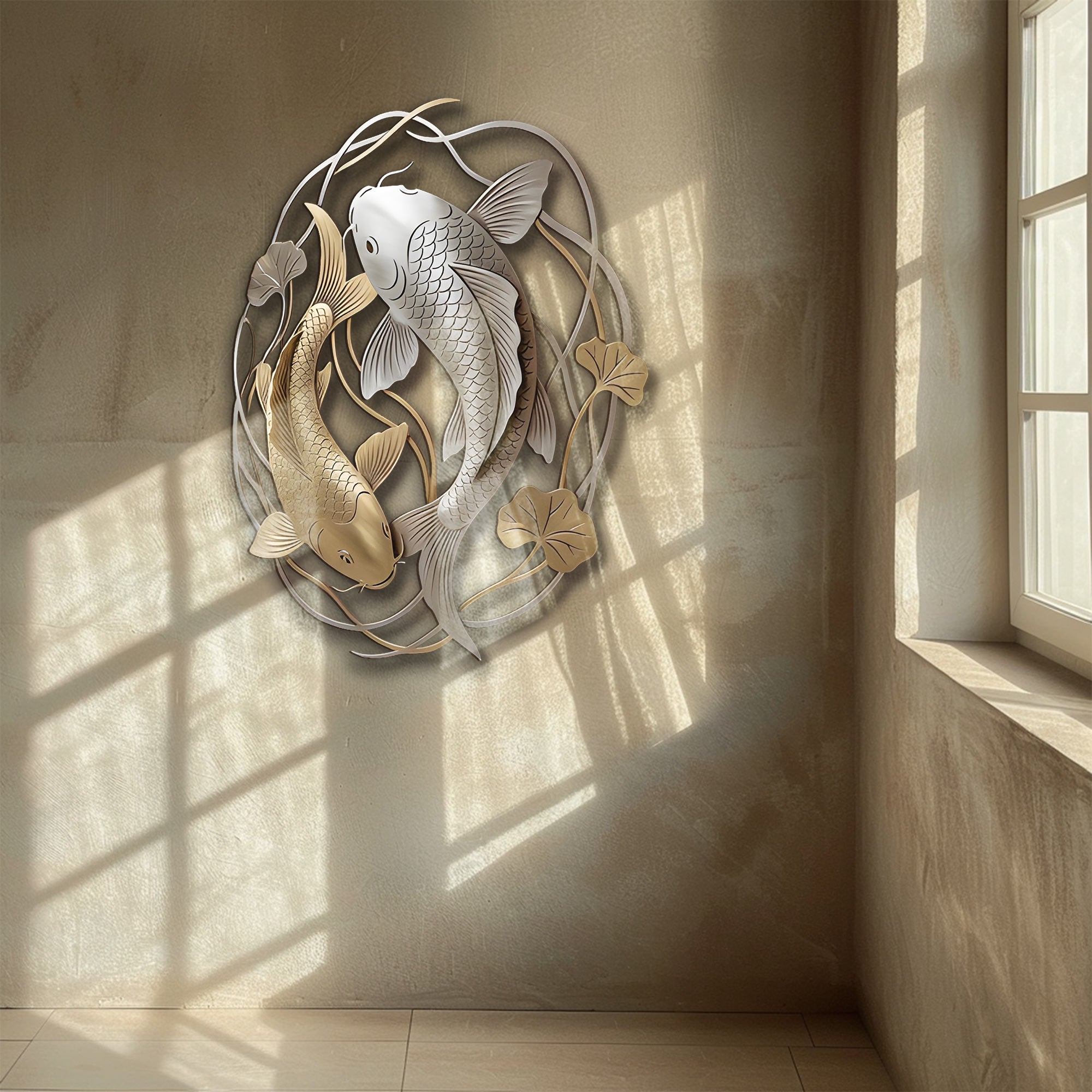 Koi Fish Wall Art – Elegant Asian Style Aluminum Wall Decor for Home