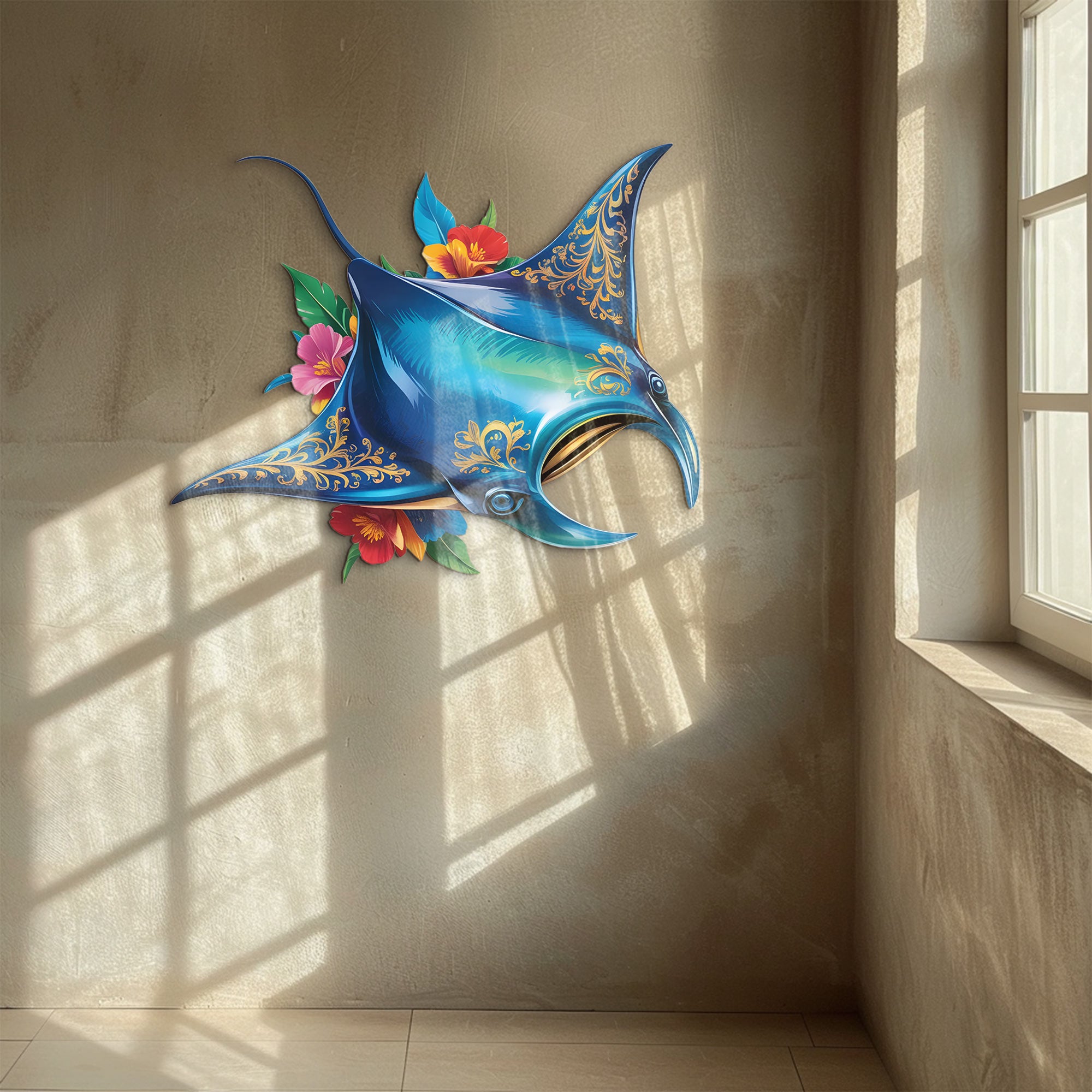 Stingray Wall Art – Elegant Marine Style Aluminum Wall Decor for Home