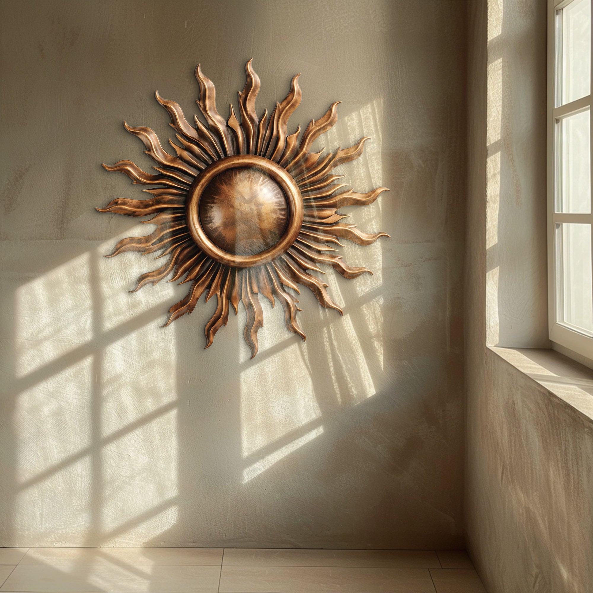 Sun Metal Wall Art – Modern Bronze Aluminum Wall Decor for Living Room
