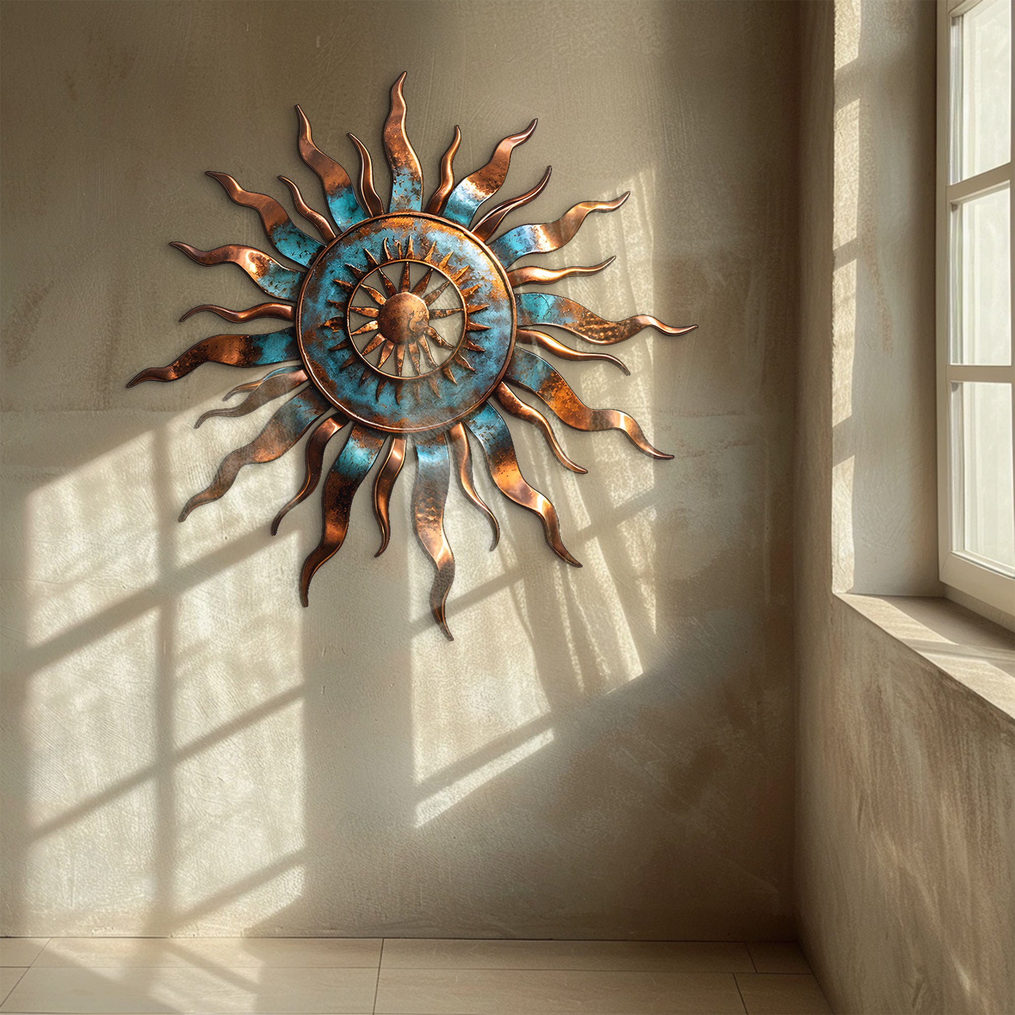 Sun Metal Wall Art – Boho Aluminum UV Printed Wall Decor for Indoor Outdoor Space