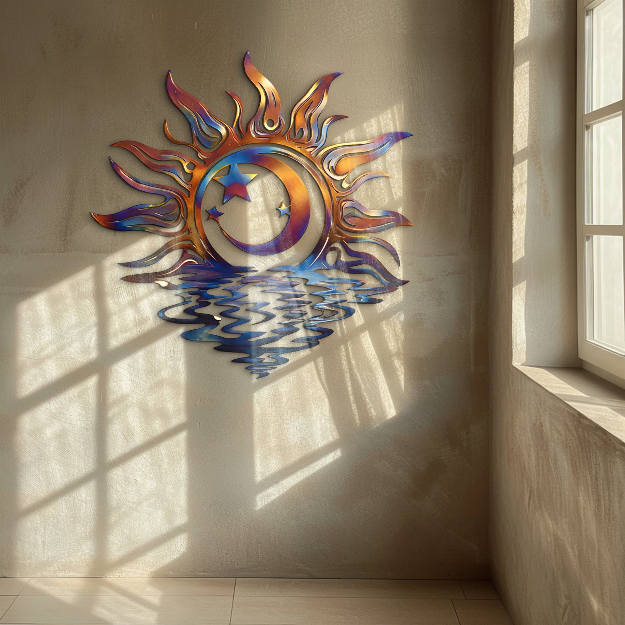 Sun Moon Ocean Wall Art – Coastal Celestial UV Printed Decor for Indoor &amp; Outdoor Spaces