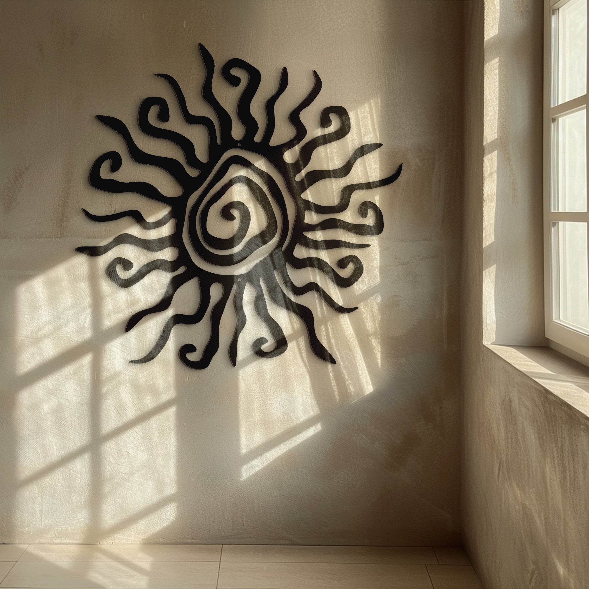 Abstract Sun Wall Art – Minimalist Line Aluminum Metal Decor for Modern Home &amp; Outdoor Spaces