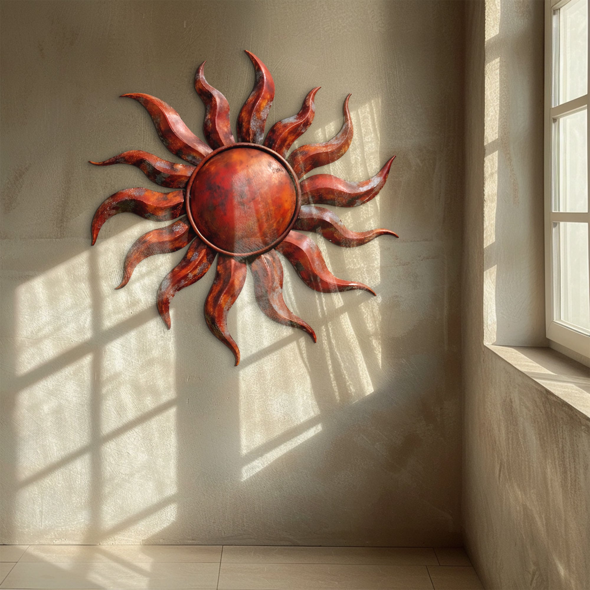 Rustic Sun Wall Art – Rustic Flame Aluminum Metal Decor for Indoor &amp; Outdoor Home Display