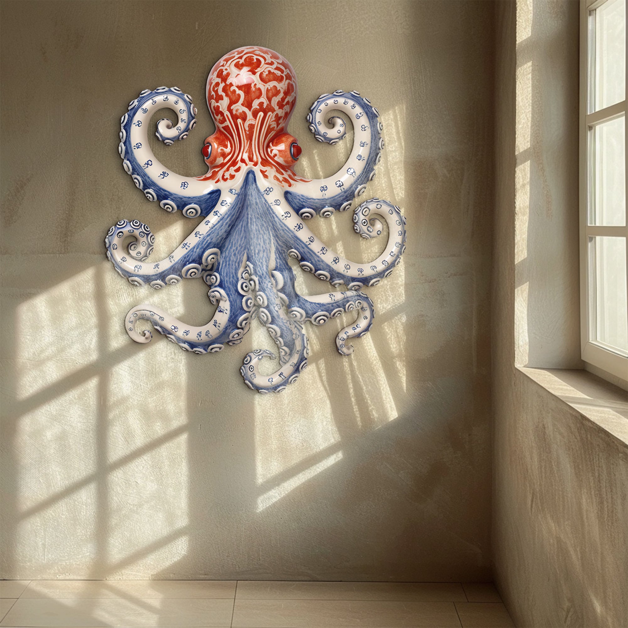 Octopus Metal Wall Art – Coastal UV Printed Aluminum Decor for Outdoor Beach Space