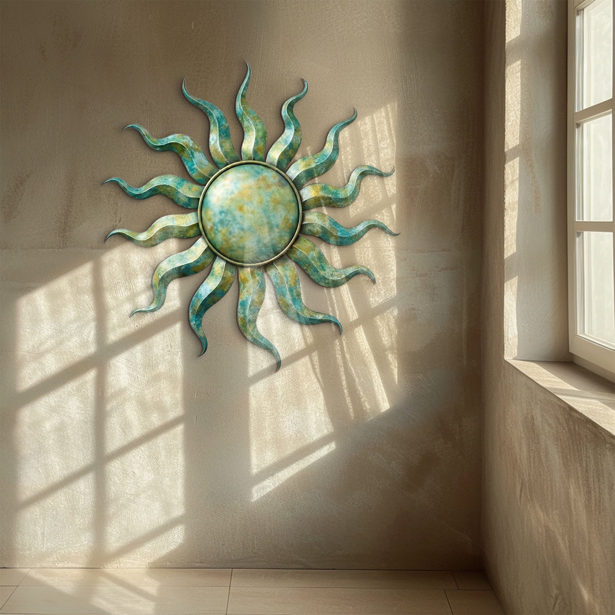 Sun Metal Wall Art – Boho Distressed Metal Wall Decor for Home