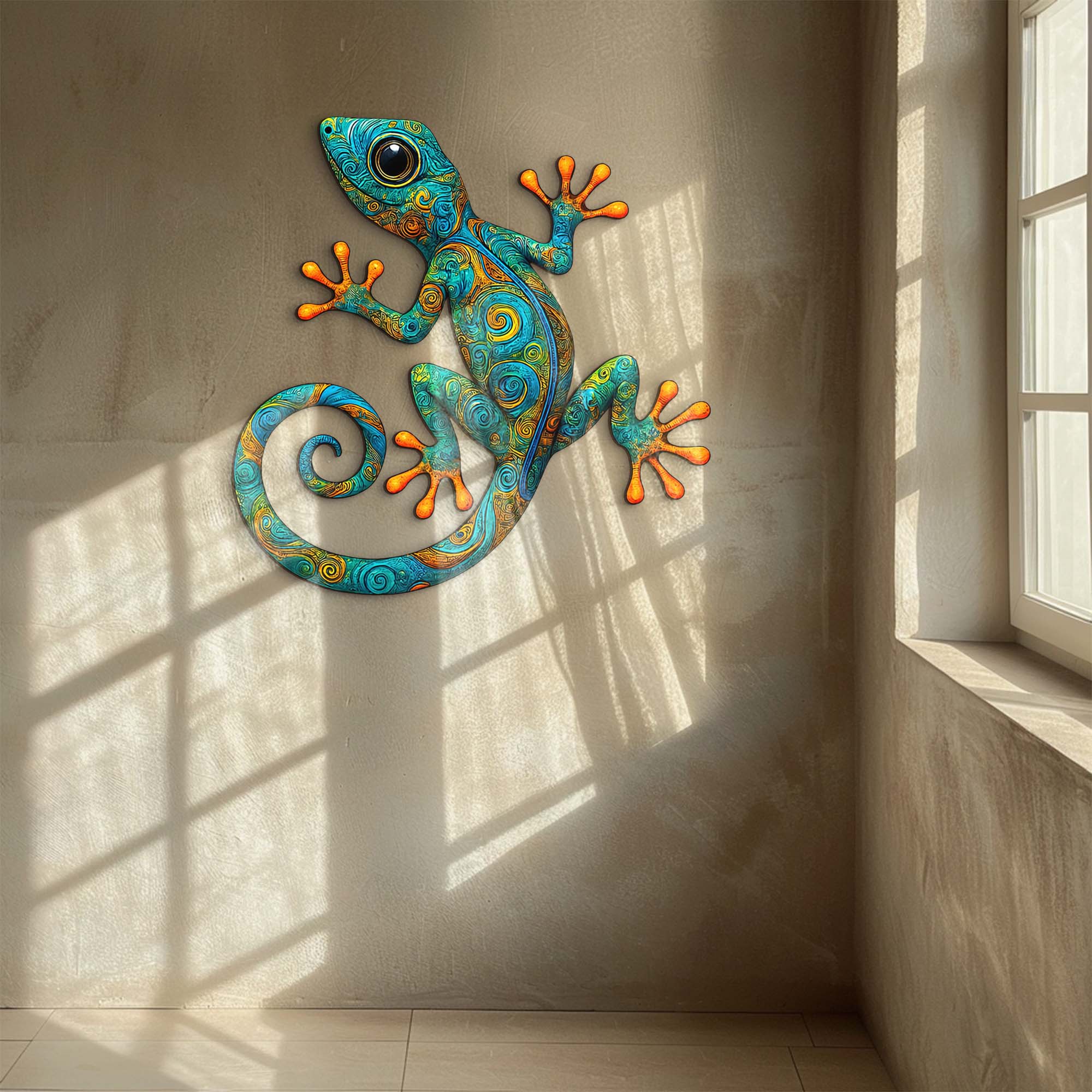 Gecko Wall Art – Boho Tropical UV Printed Aluminum Decor for Indoor Outdoor Wall Display