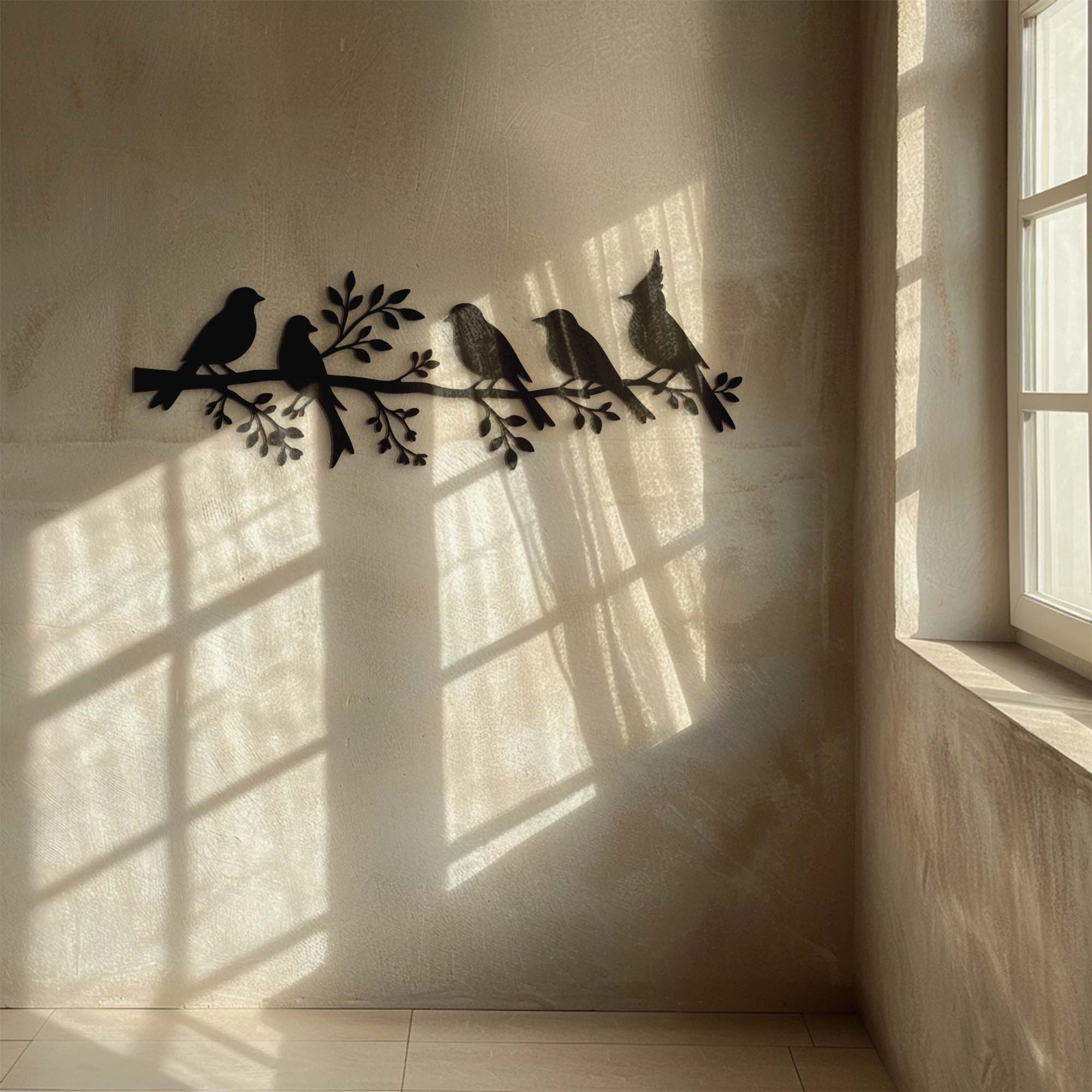 Birds On Branch Metal Wall Art – Minimalist Nature Silhouette UV Printed Aluminum Decor for Living Room Wall