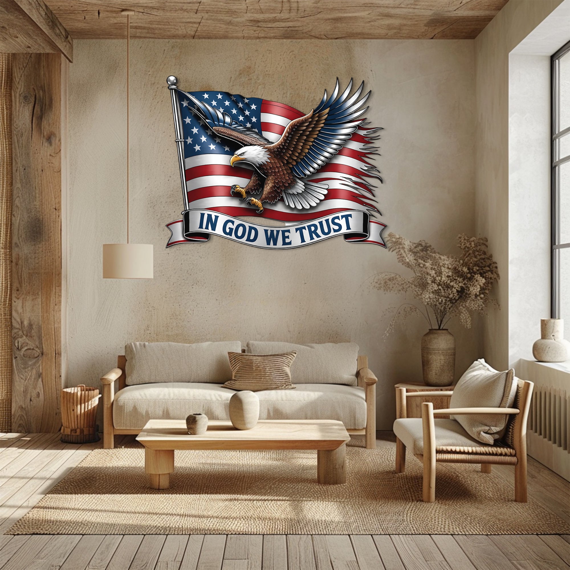 American Eagle Flag – Patriotic Metal Effect Wall Decor for Living Room