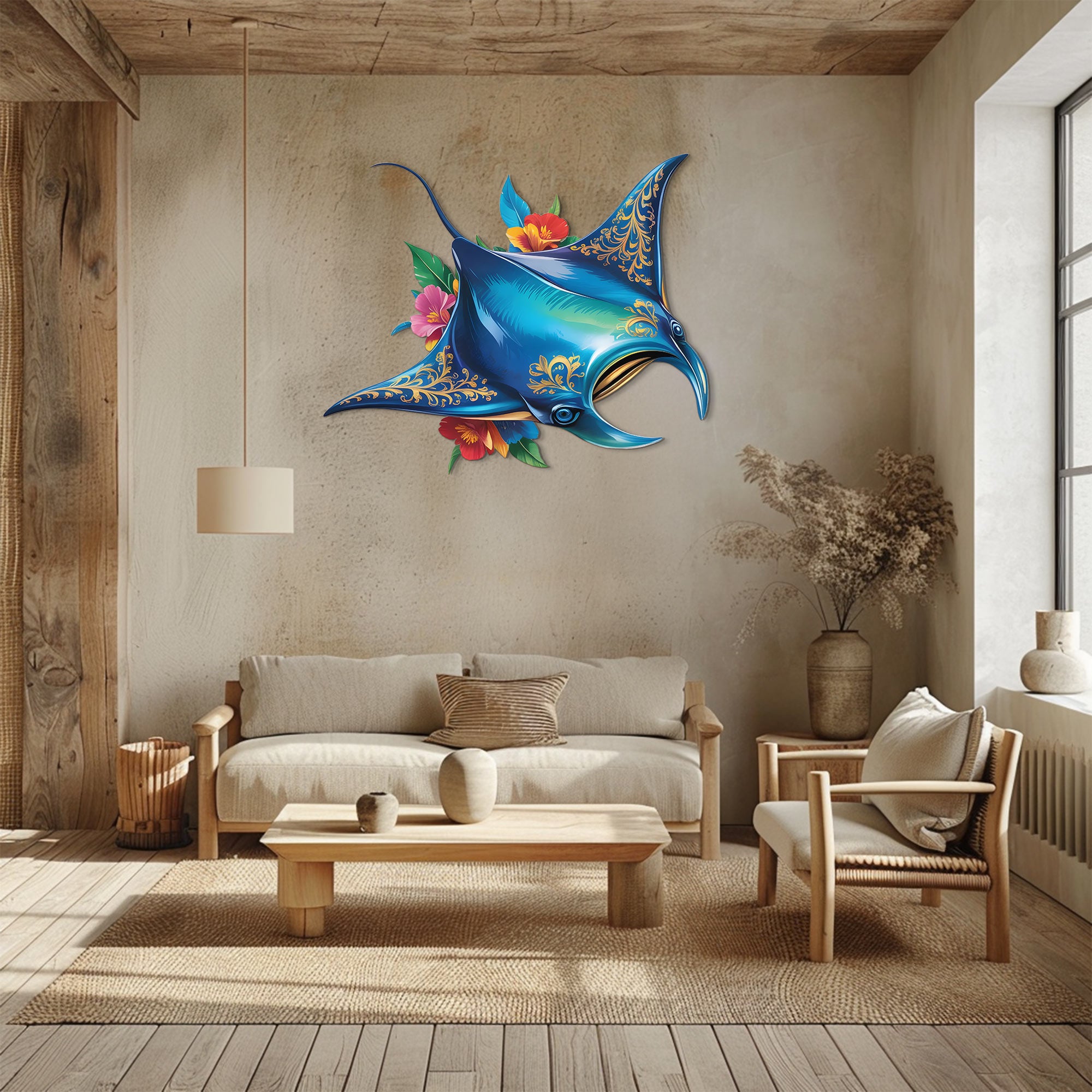 Stingray Wall Art – Elegant Marine Style Aluminum Wall Decor for Home