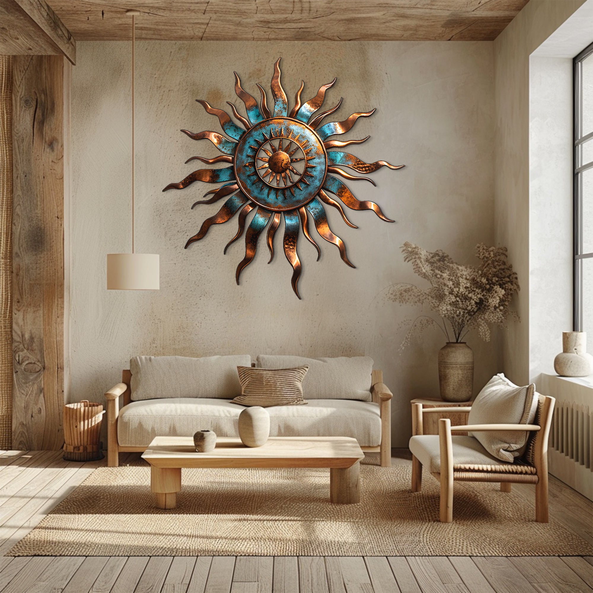 Sun Metal Wall Art – Boho Aluminum UV Printed Wall Decor for Indoor Outdoor Space