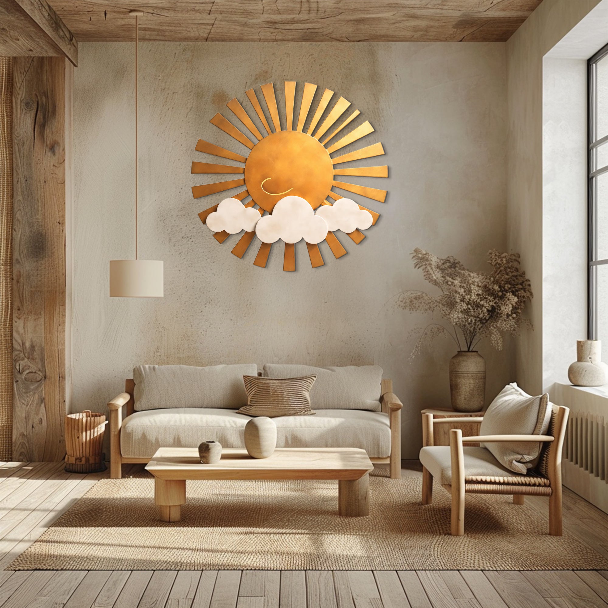 Sun Metal Wall Art – Minimal Cute Aluminum Wall Decor for Living Room